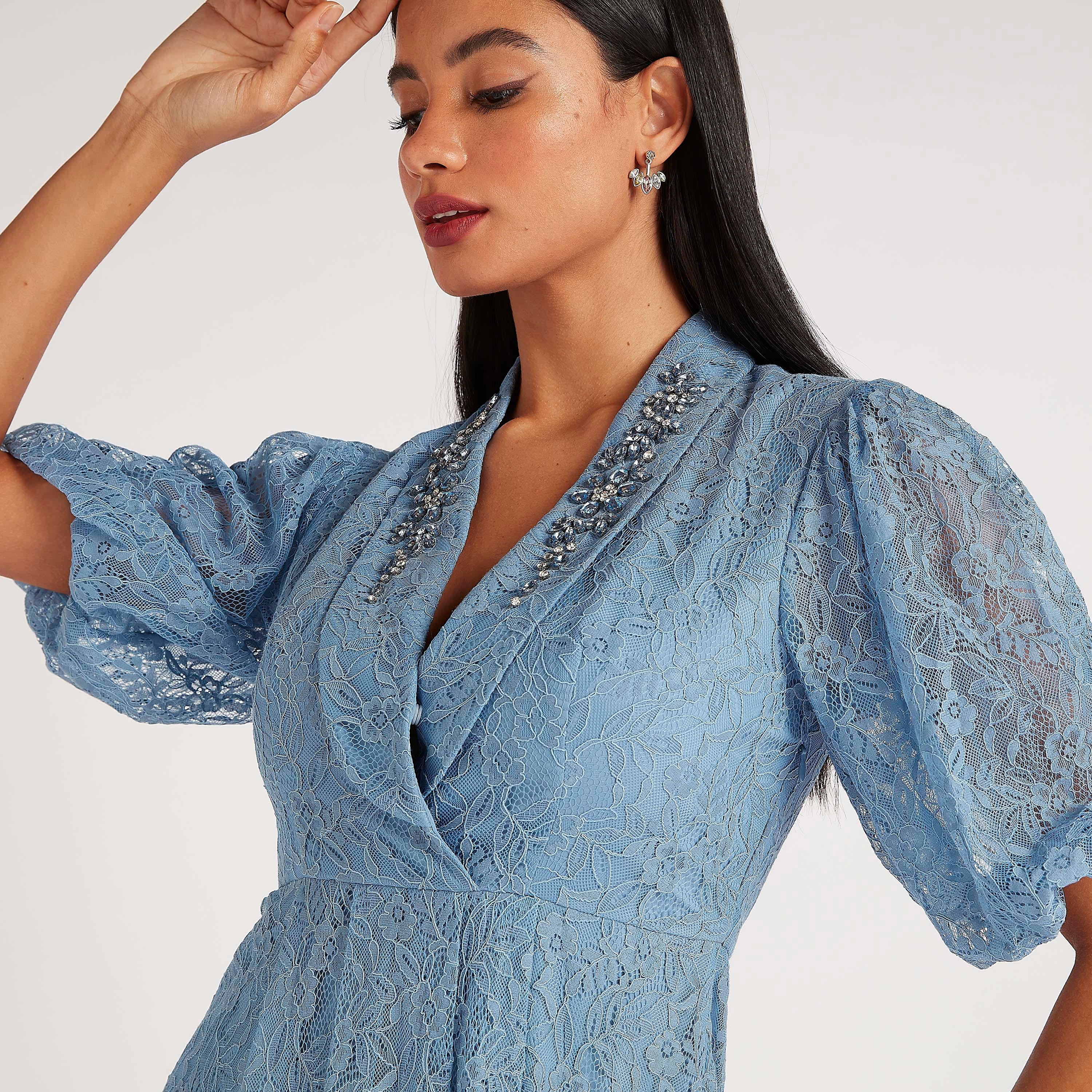Iconic Embellished Lace Maxi A-line Dress with Puff Sleeves-women-clothing-dresses-image-2