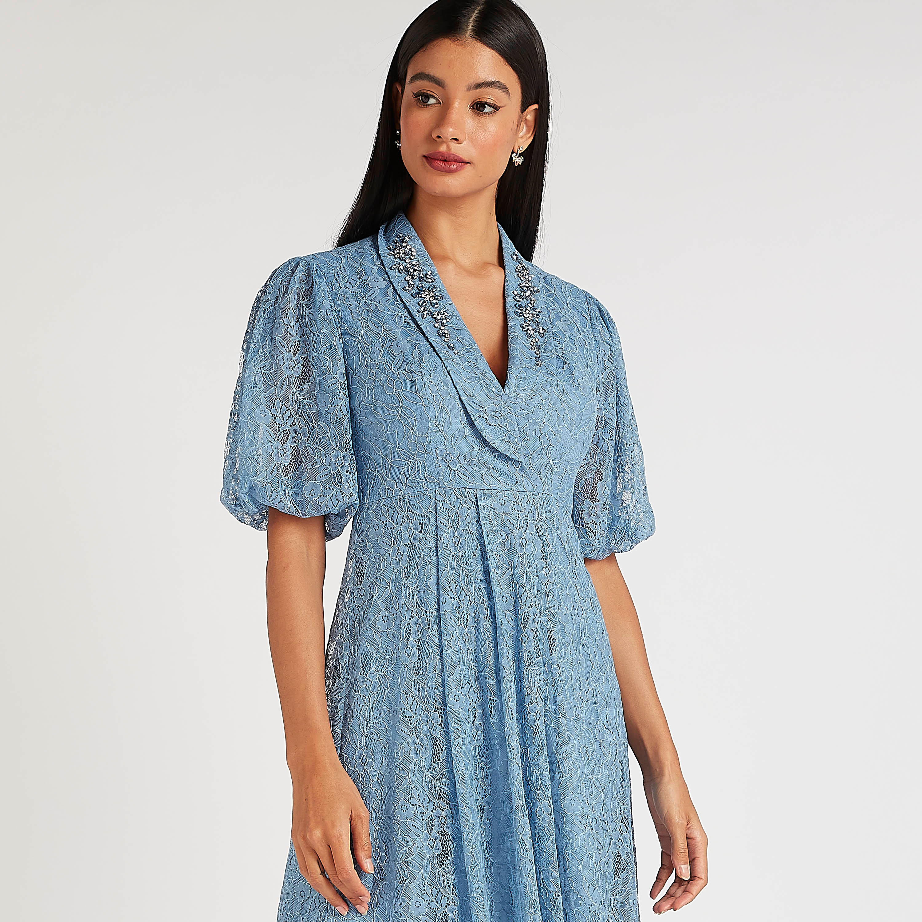 Iconic Embellished Lace Maxi A-line Dress with Puff Sleeves-women-clothing-dresses-image-5