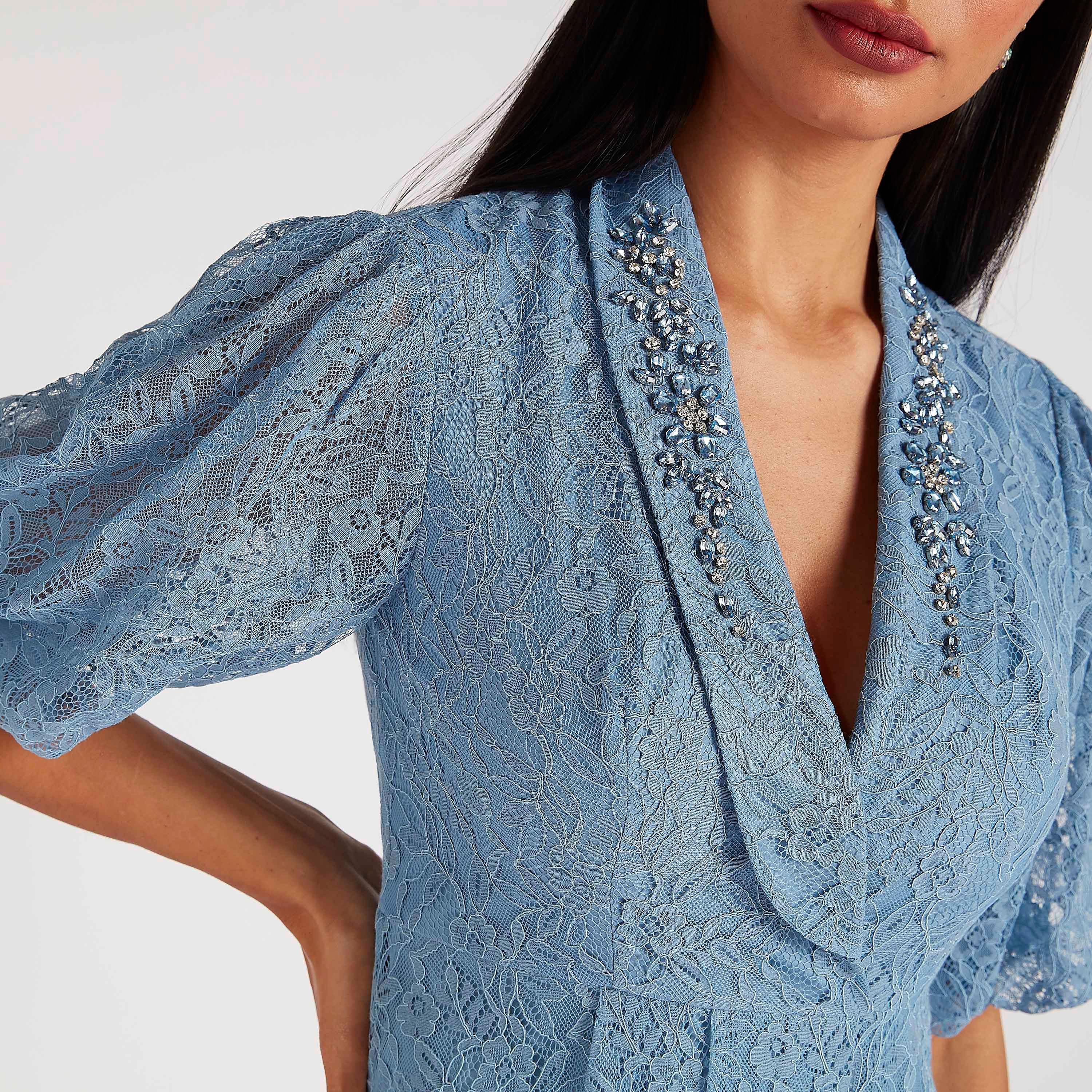 Iconic Embellished Lace Maxi A-line Dress with Puff Sleeves-women-clothing-dresses-image-6