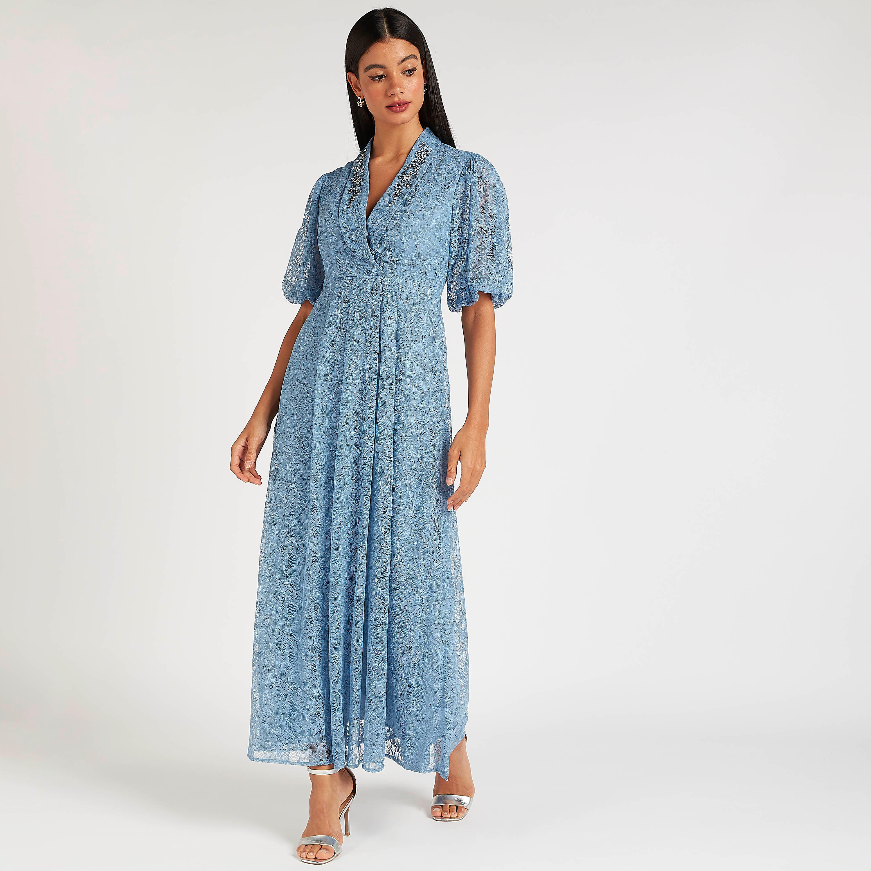 Iconic Embellished Lace Maxi A-line Dress with Puff Sleeves-women-clothing-dresses-image-7