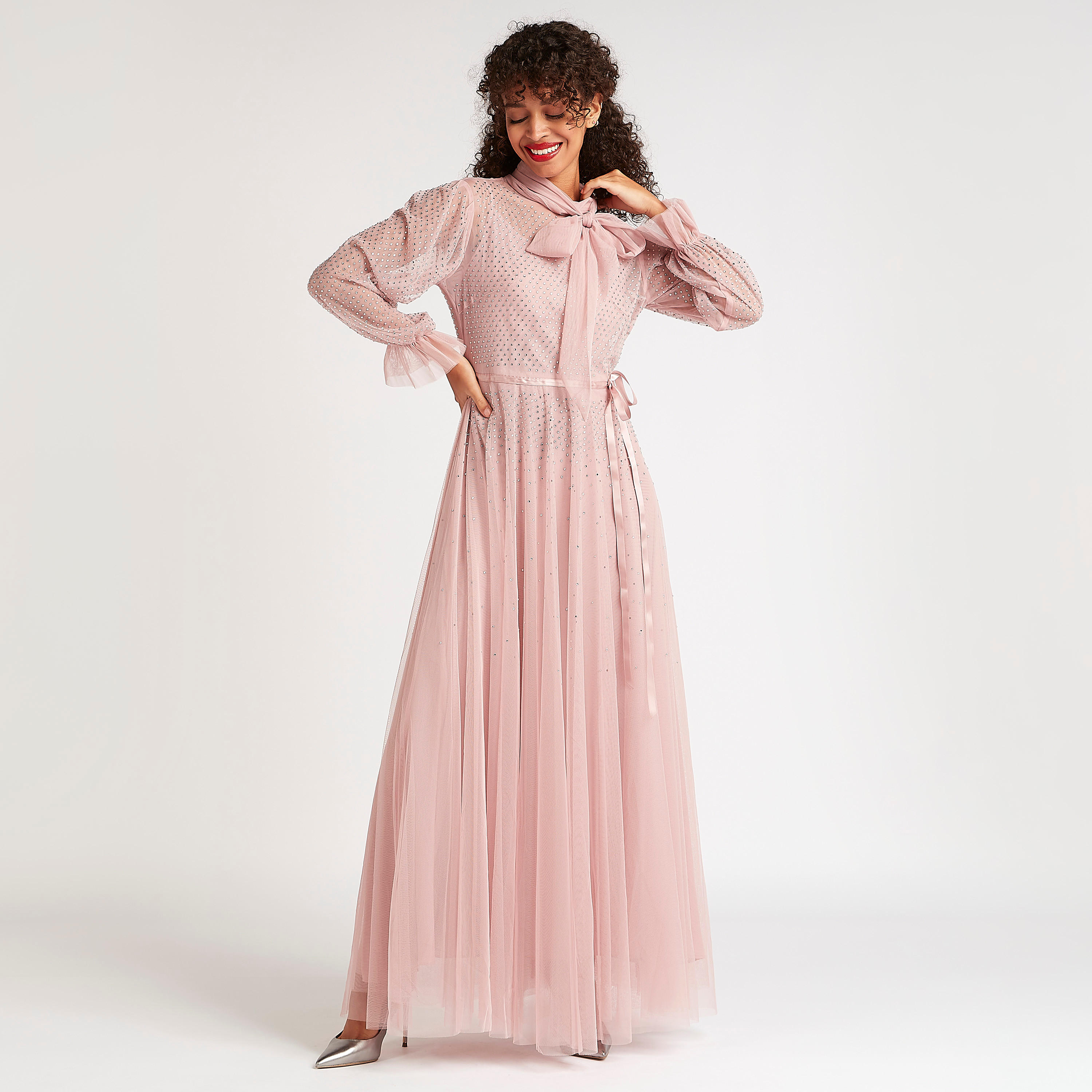 فستان طويل إيه لاين مزيّن برباط حزام من آيكونيك-women-clothing-dresses-image-2