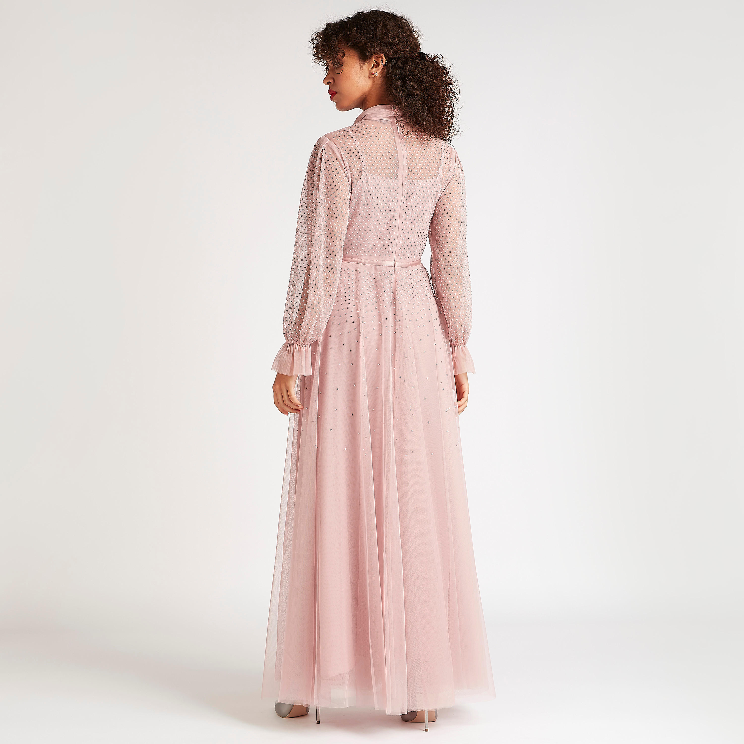 فستان طويل إيه لاين مزيّن برباط حزام من آيكونيك-women-clothing-dresses-image-4