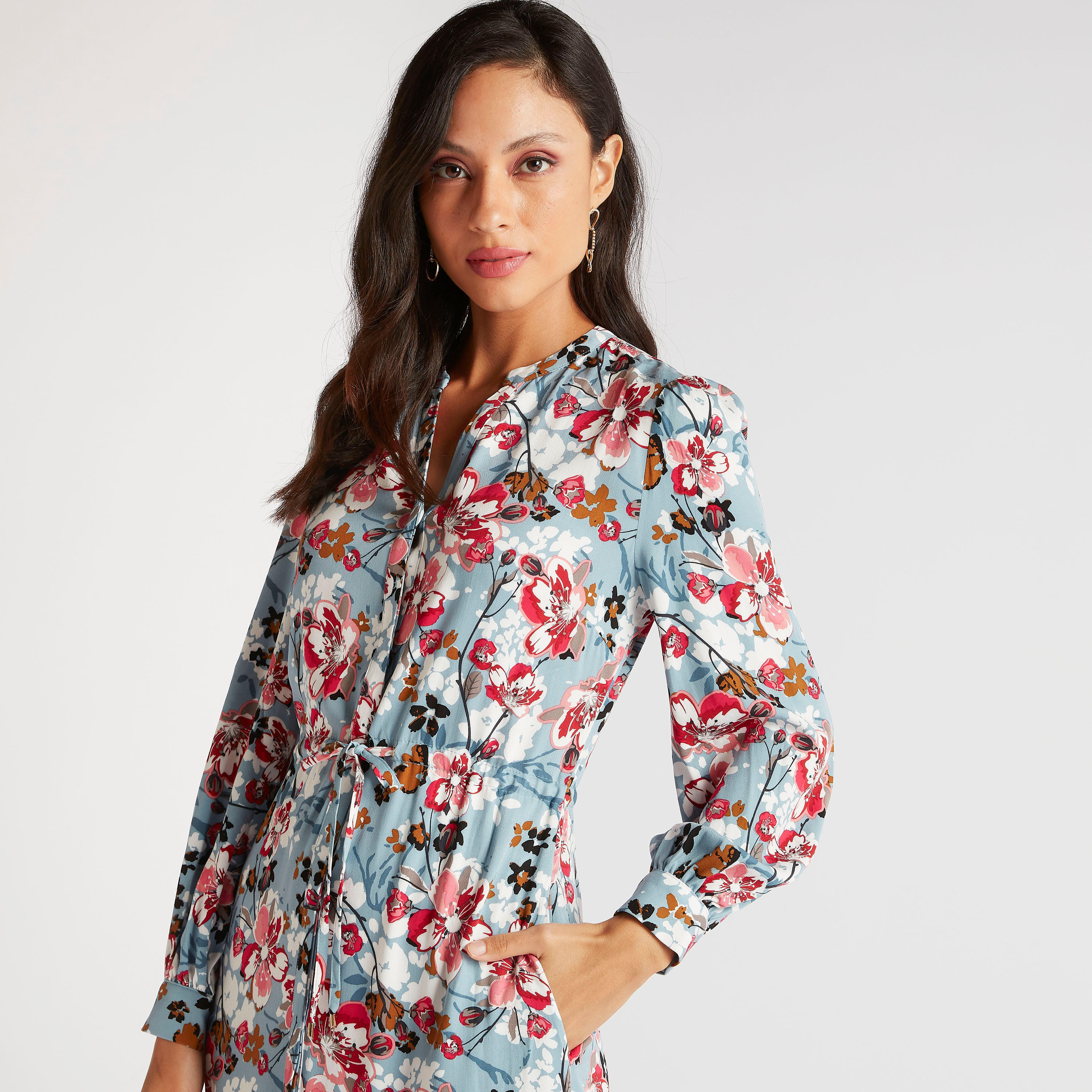فستان إيه لاين طويل بطبعات أزهار وأربطة خصر وأكمام طويلة-women-clothing-dresses-image-2