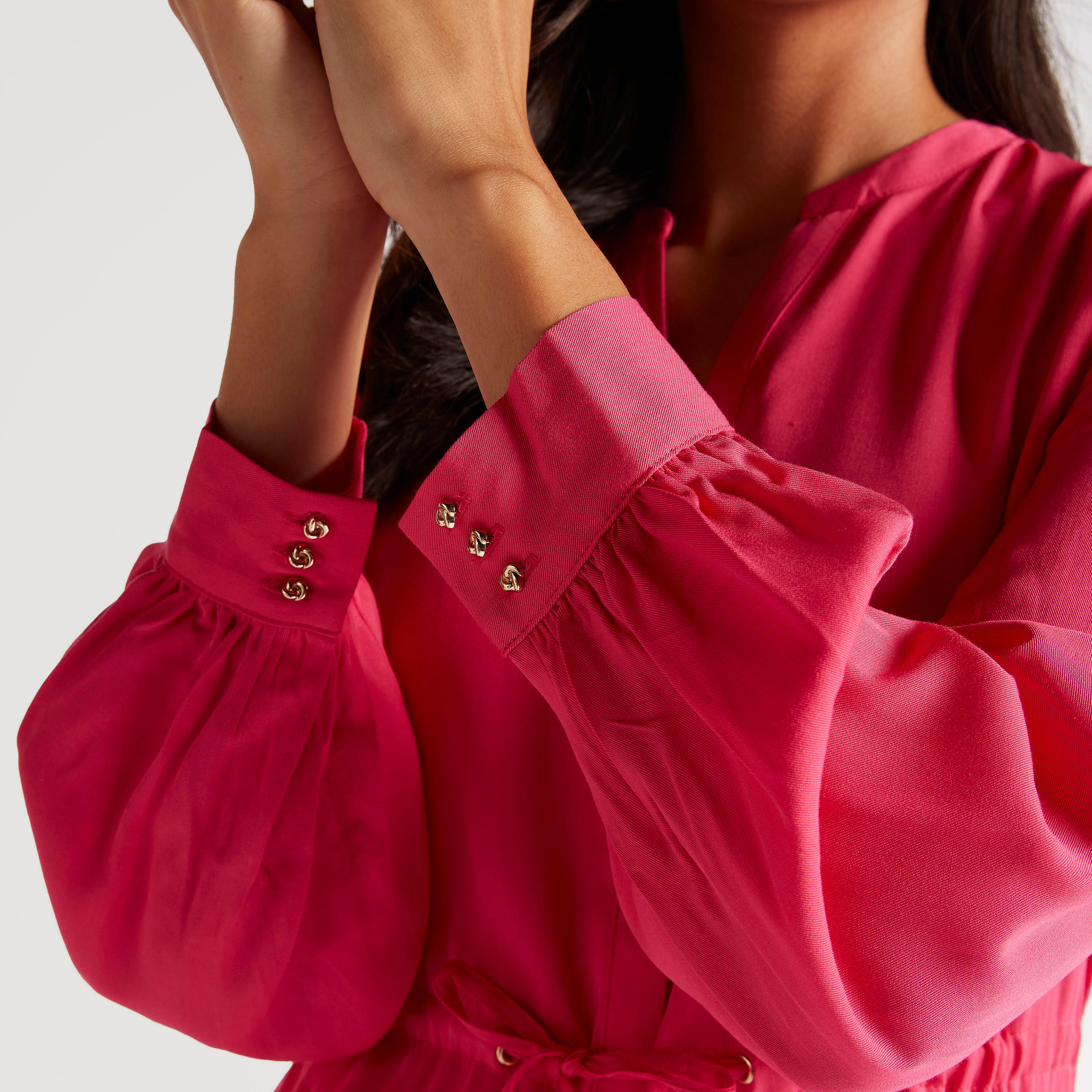فستان طويل إيه لاين سادة بياقة ماندارين وأكمام طويلة من آيكونيك-women-clothing-dresses-image-6