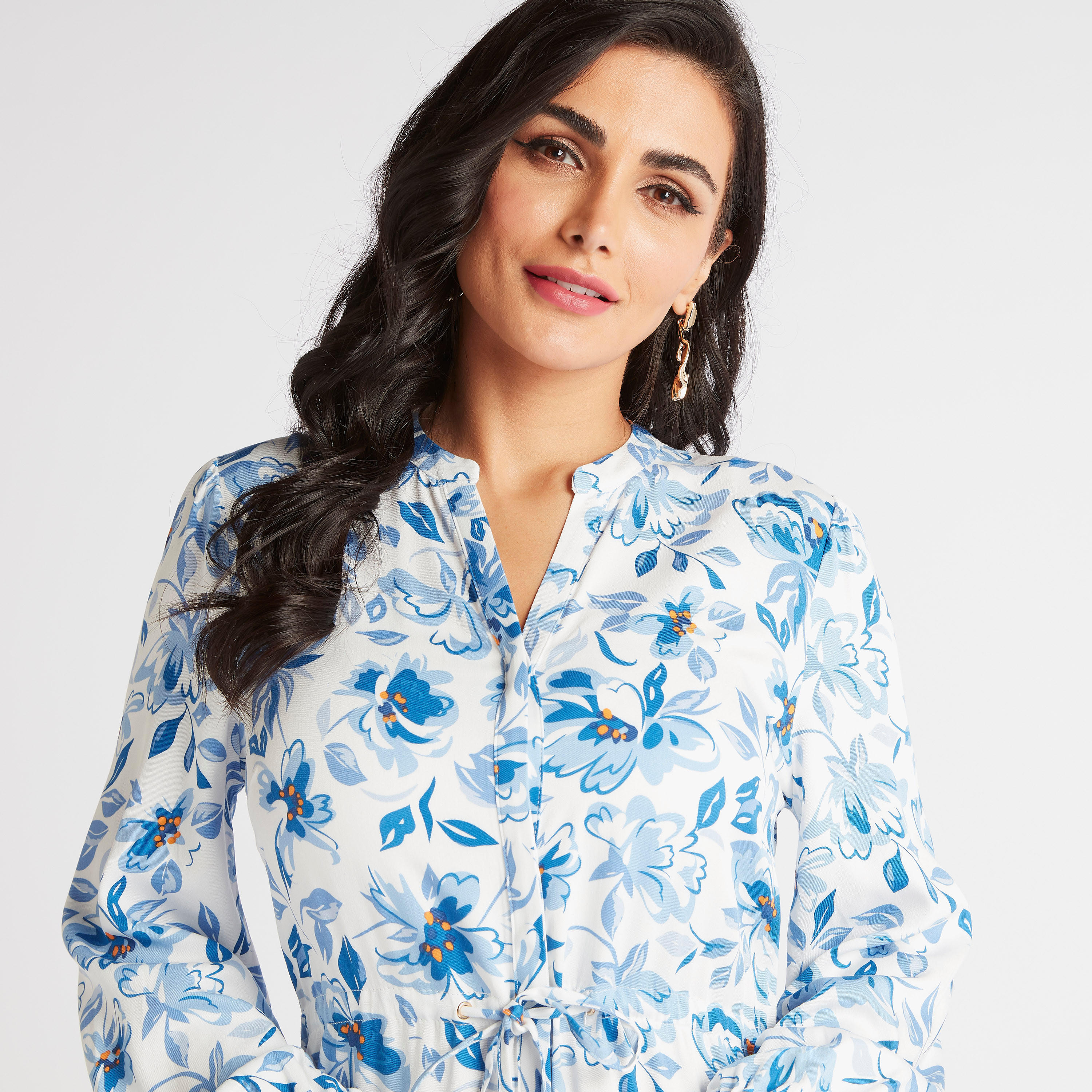 فستان طويل إيه لاين بأربطة خصر وطبعات زهرية-women-clothing-dresses-image-4