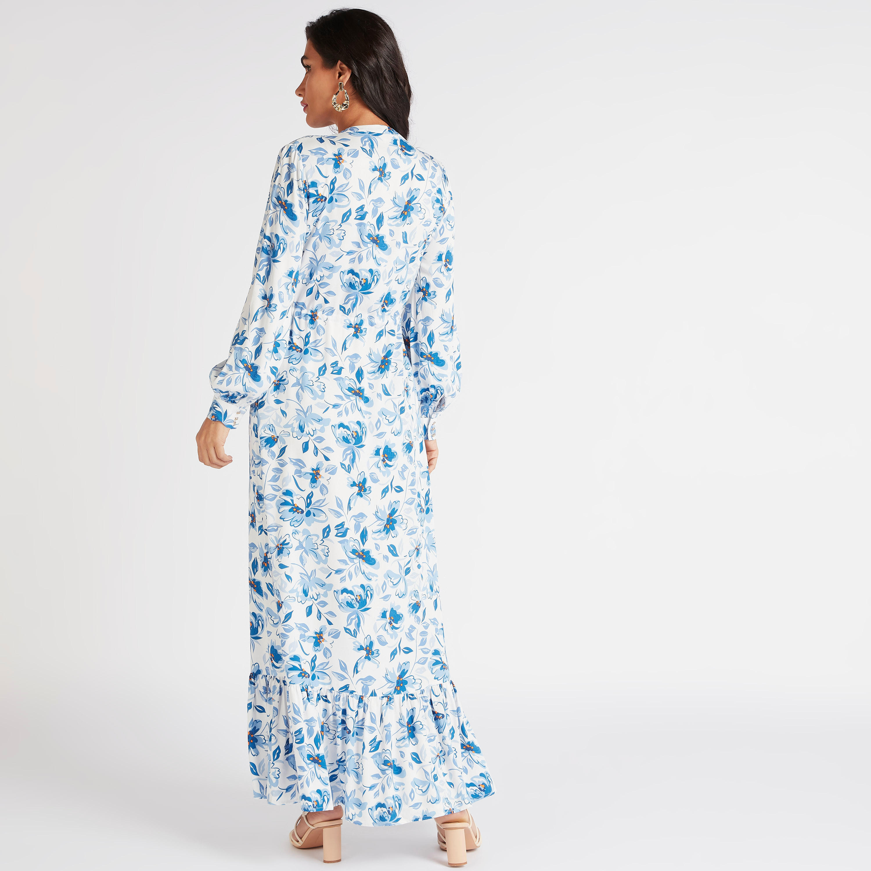 فستان طويل إيه لاين بأربطة خصر وطبعات زهرية-women-clothing-dresses-image-5