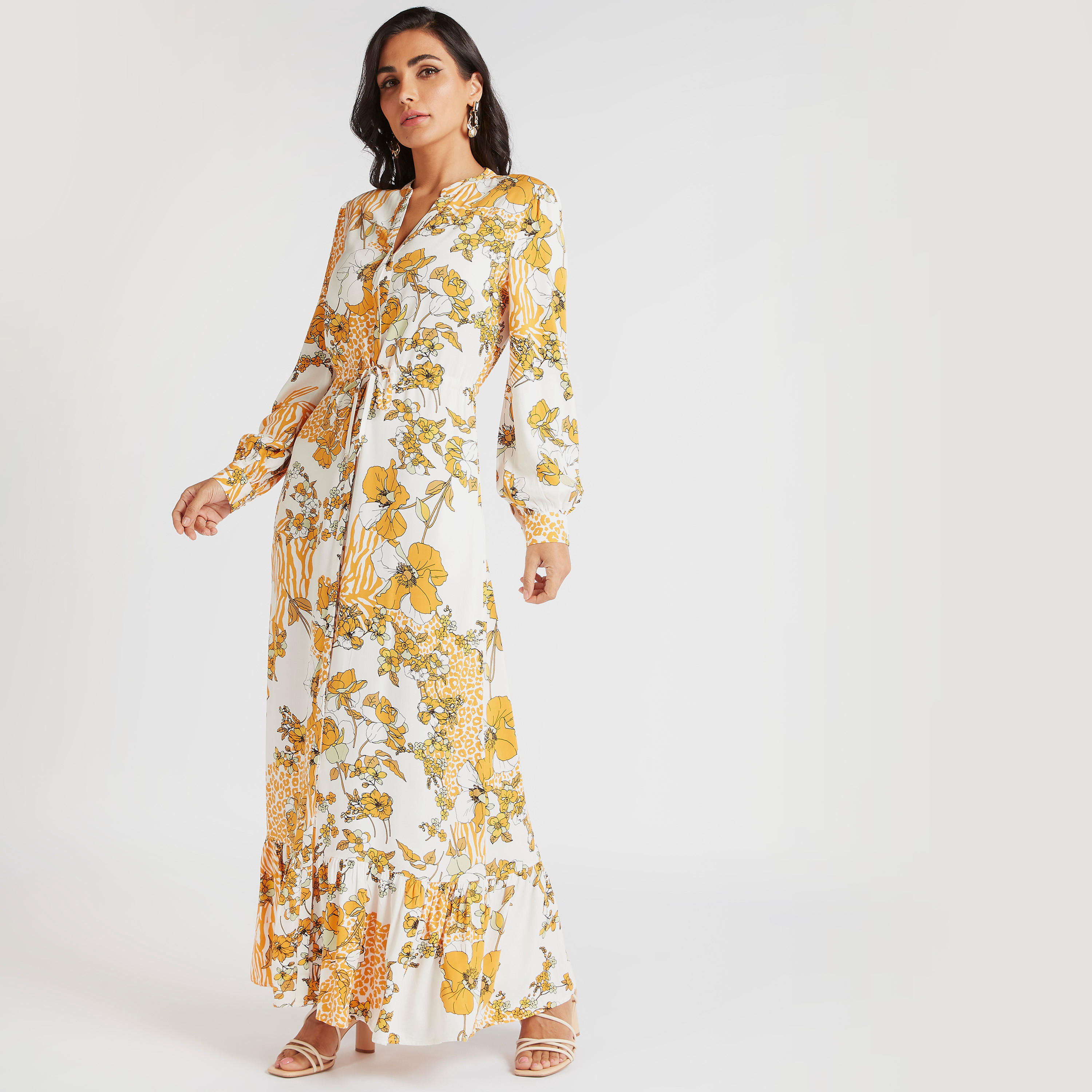 فستان طويل إيه لاين بطبعات أزهار وأربطة خصر من آيكونيك-women-clothing-dresses-image-2