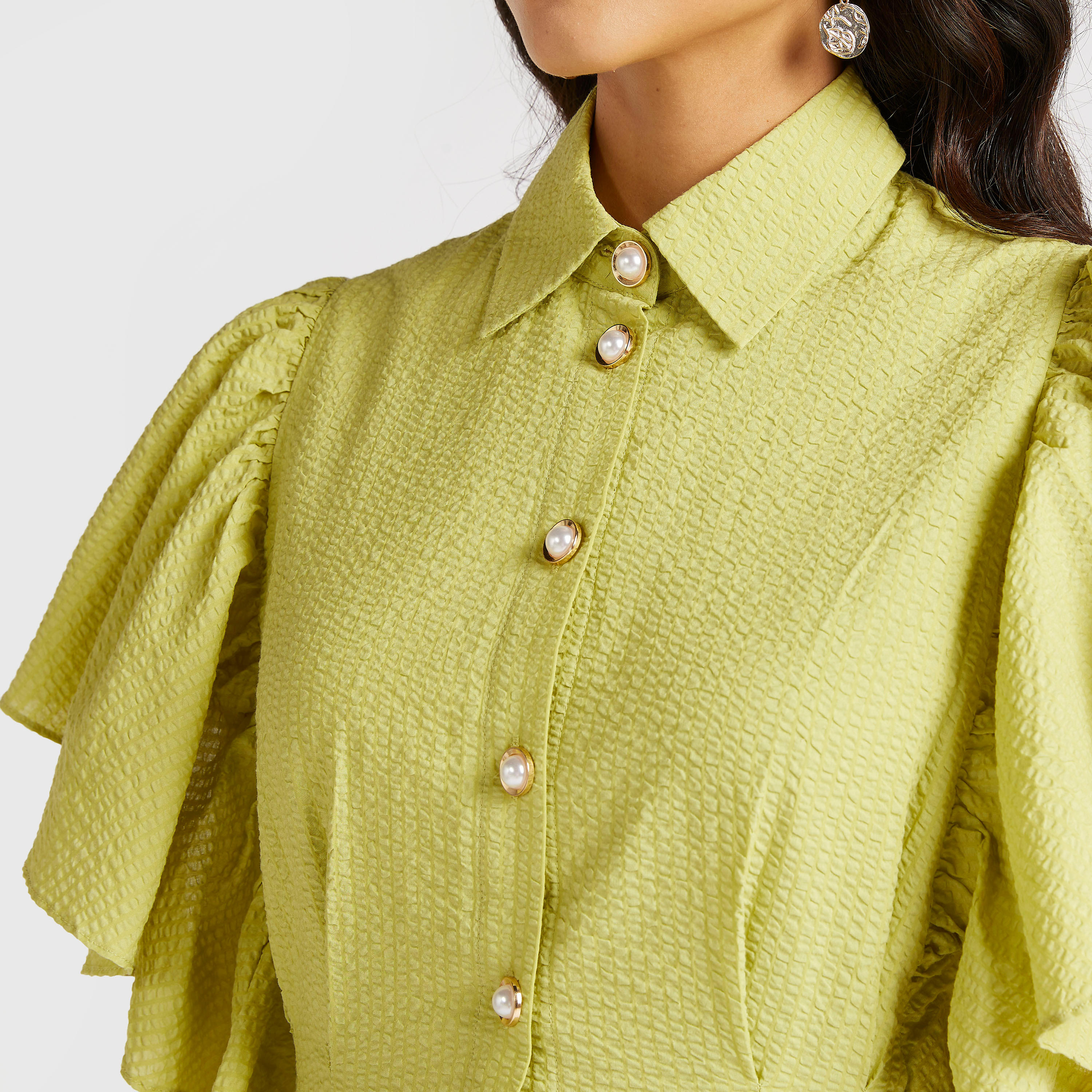 فستان قصير إيه لاين بارز الملمس بأكمام كشكش من آيكونيك-women-clothing-dresses-image-4
