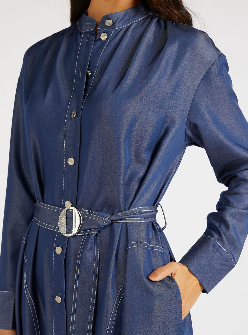 فستان قميص ميدي بأكمام طويلة وجيوب وطبعات من آيكونيك-women-clothing-dresses-image-4