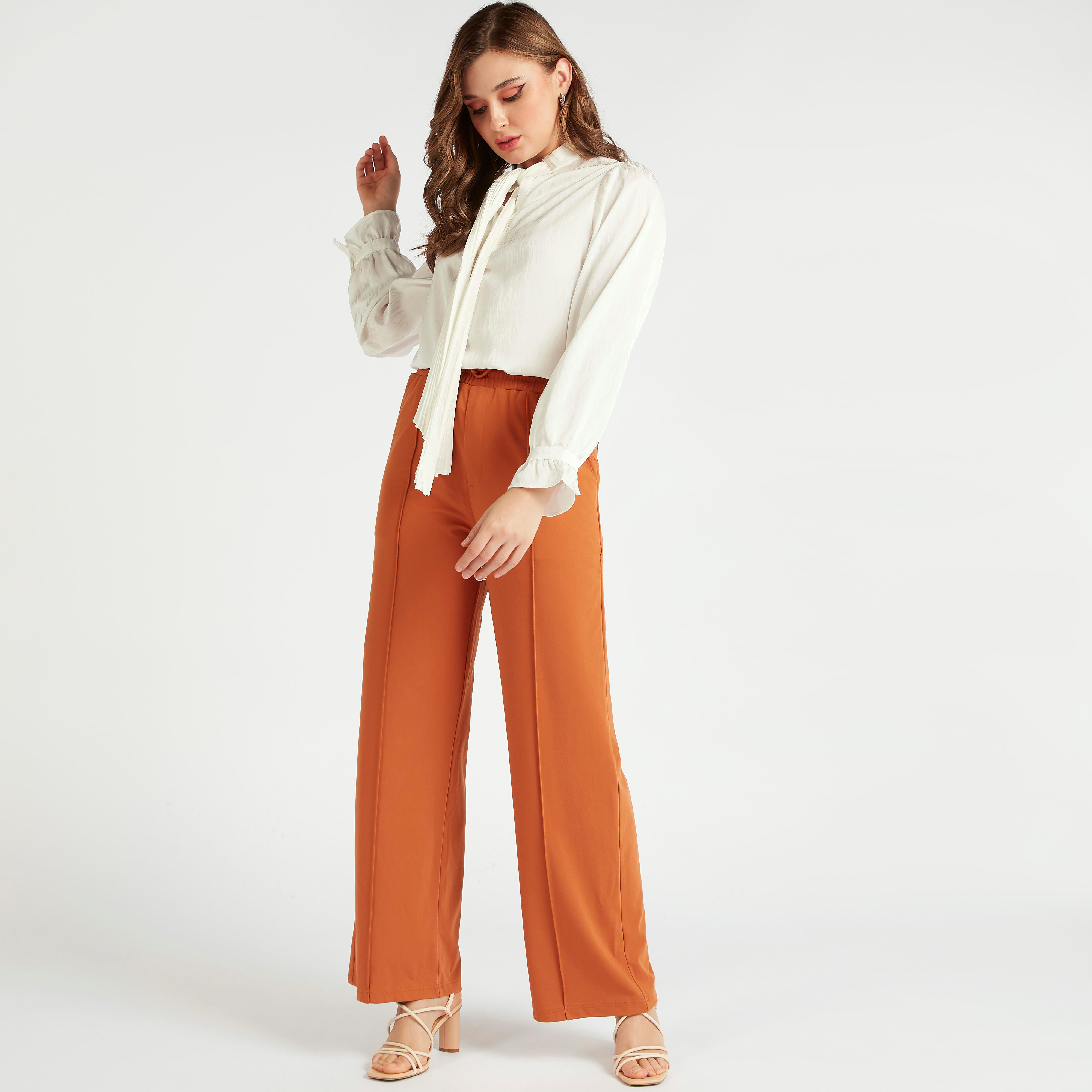 Iconic Solid Mid-Rise Pants with Drawstring Closure and Pockets-women-clothing-bottoms-trousers-image-2