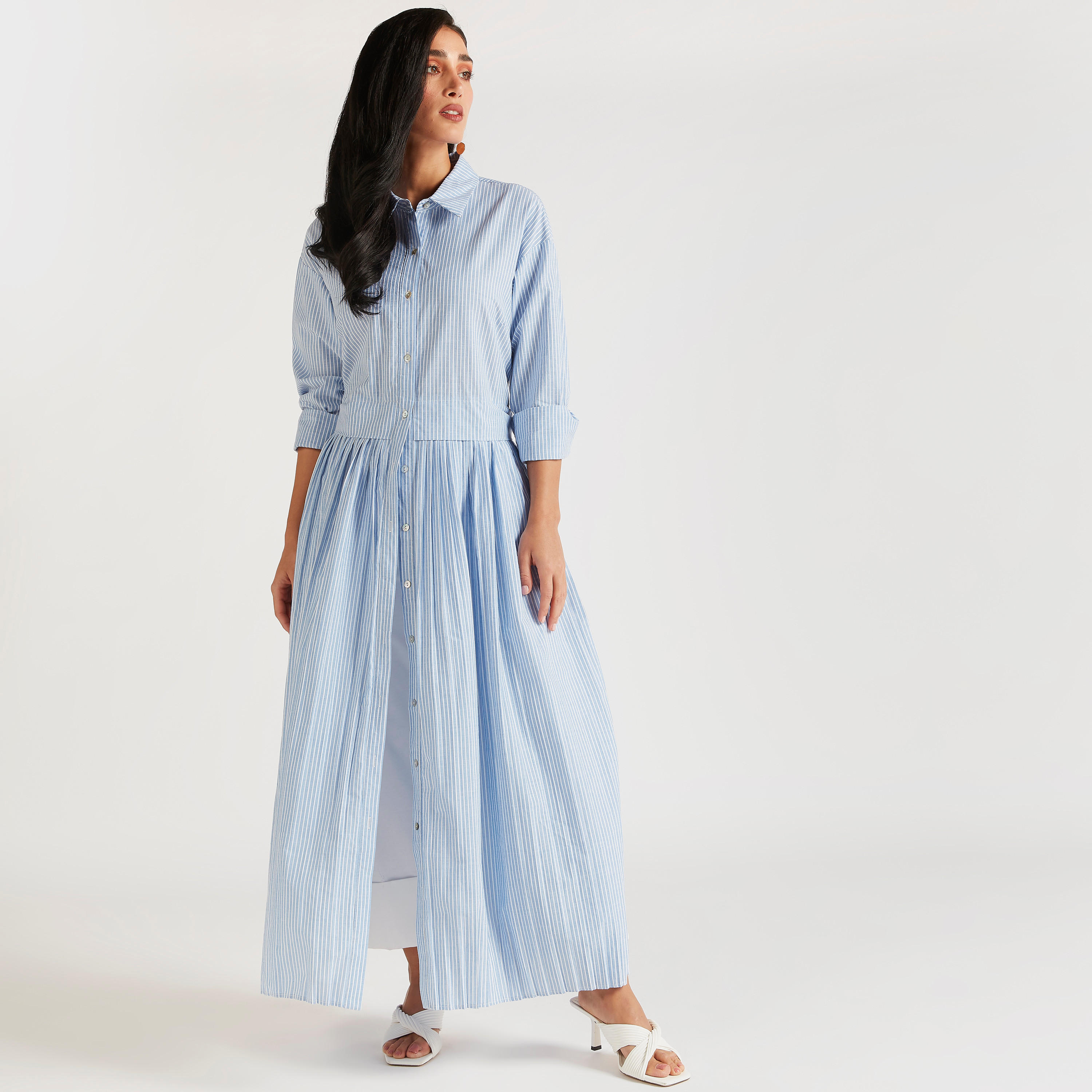 فستان قميص طويل مخطّط بأكمام طويلة من آيكونيك-women-clothing-dresses-image-2