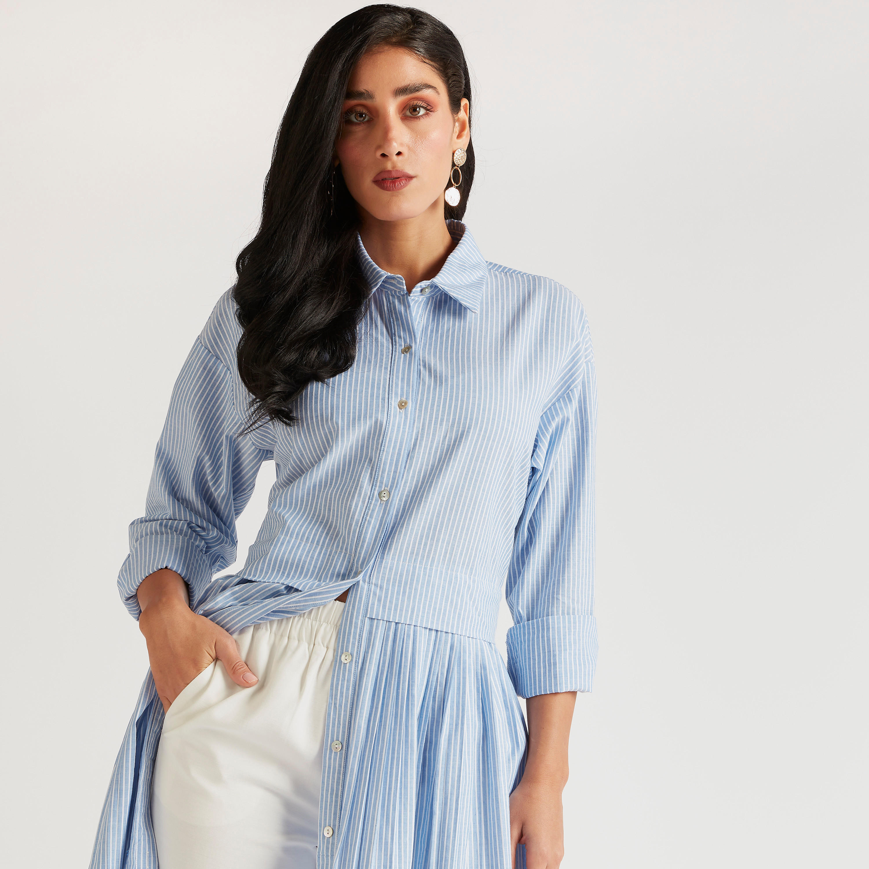 فستان قميص طويل مخطّط بأكمام طويلة من آيكونيك-women-clothing-dresses-image-3