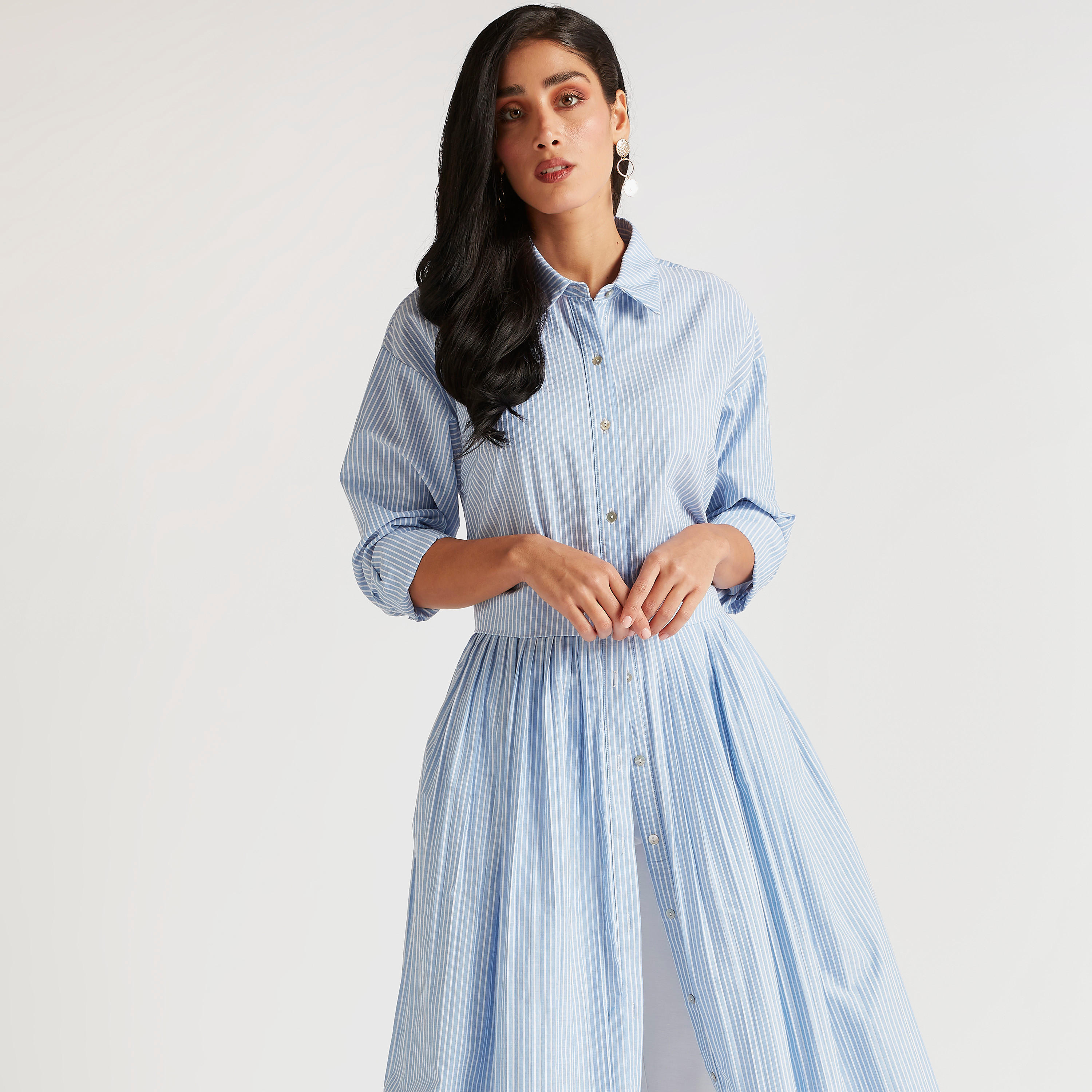 فستان قميص طويل مخطّط بأكمام طويلة من آيكونيك-women-clothing-dresses-image-5