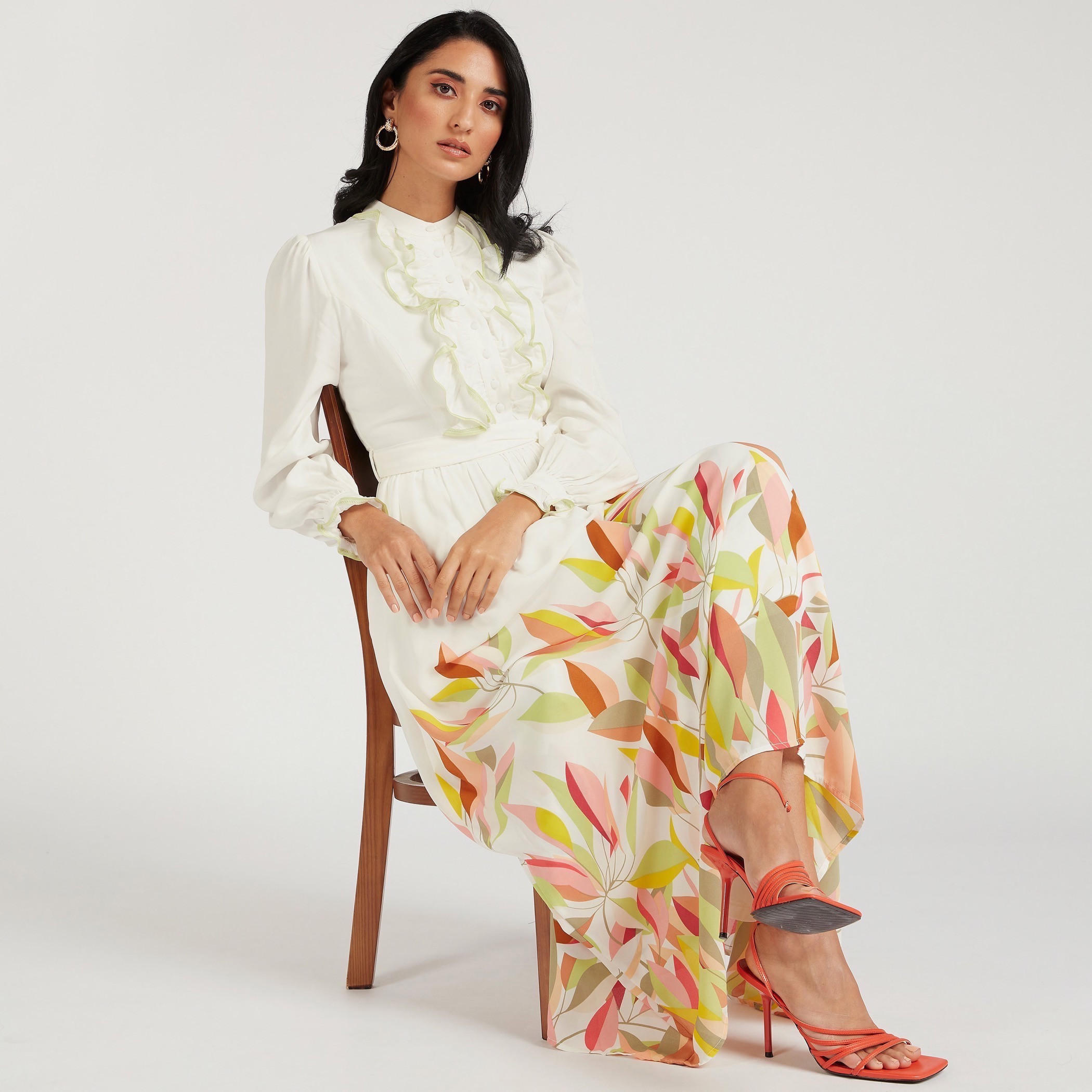فستان طويل إيه لاين بتفاصيل كشكش وطبعات زهرية-women-clothing-dresses-image-1