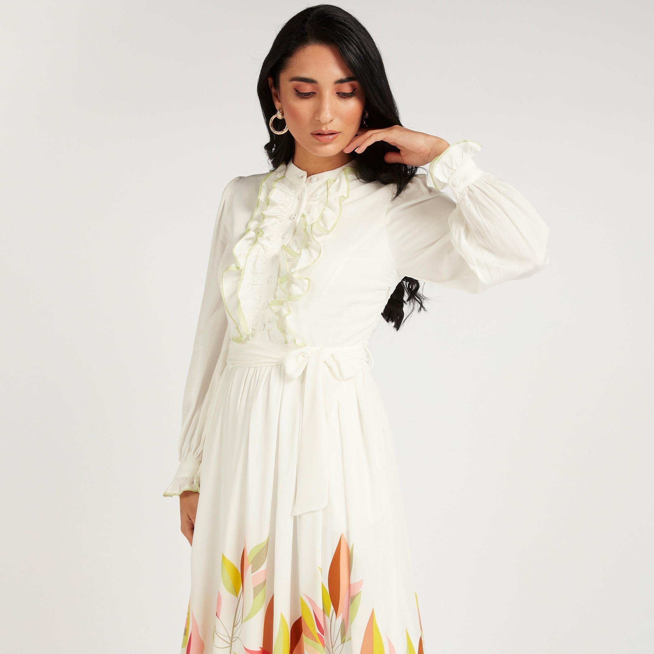 فستان طويل إيه لاين بتفاصيل كشكش وطبعات زهرية-women-clothing-dresses-image-5