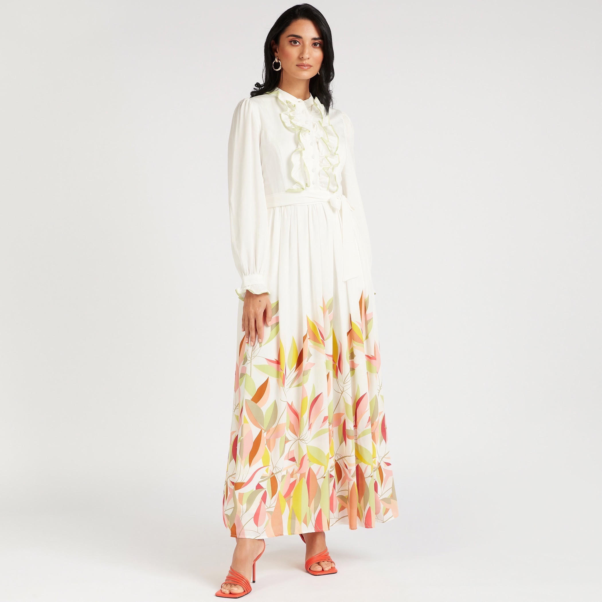فستان طويل إيه لاين بتفاصيل كشكش وطبعات زهرية-women-clothing-dresses-image-6