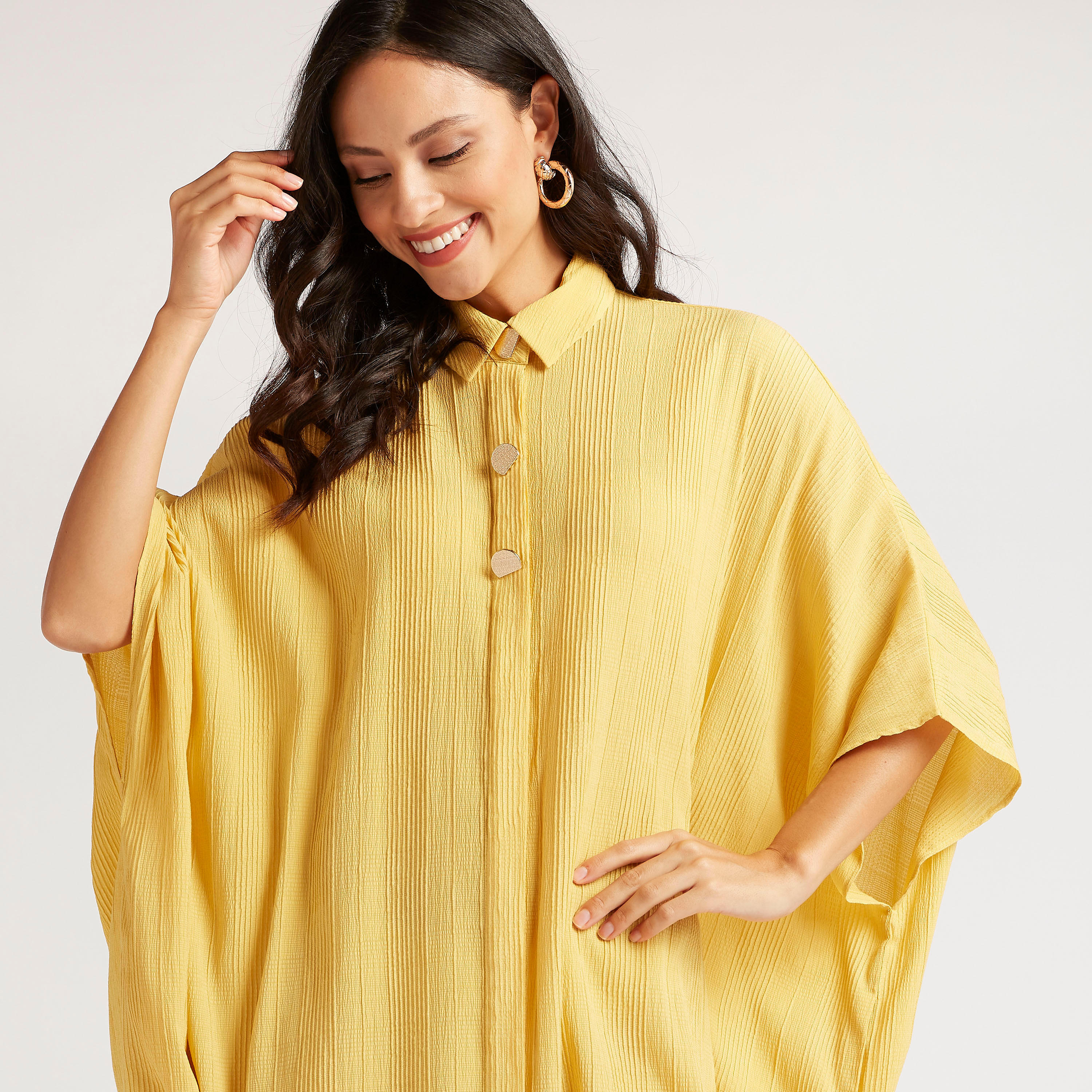 فستان قميص قفطان ميدي بارز الملمس بأطراف غير مستوية من آيكونيك-women-clothing-dresses-image-3