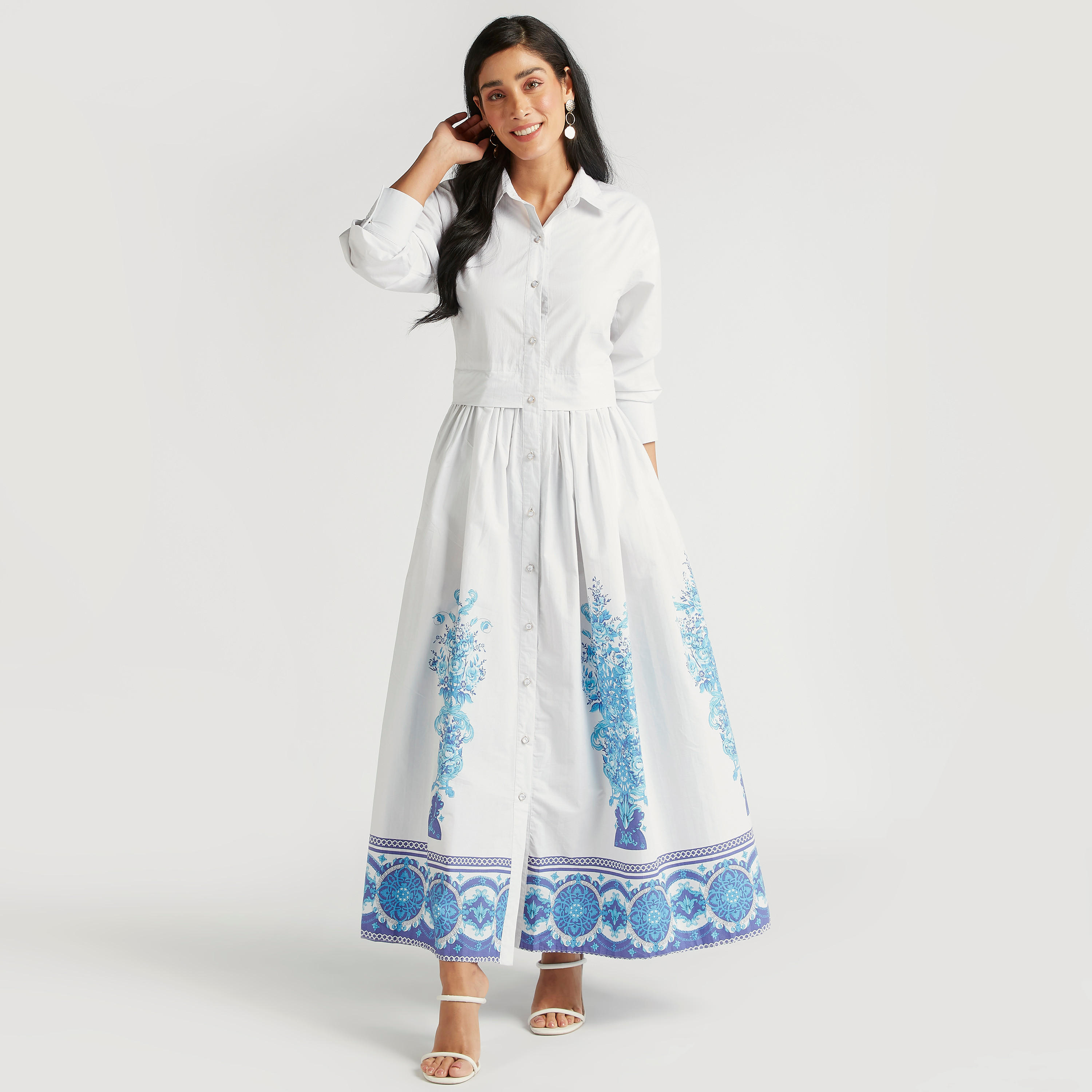 فستان قميص طويل بطبعات وجيوب وفتحة جانبيّة من آيكونيك-women-clothing-dresses-image-1