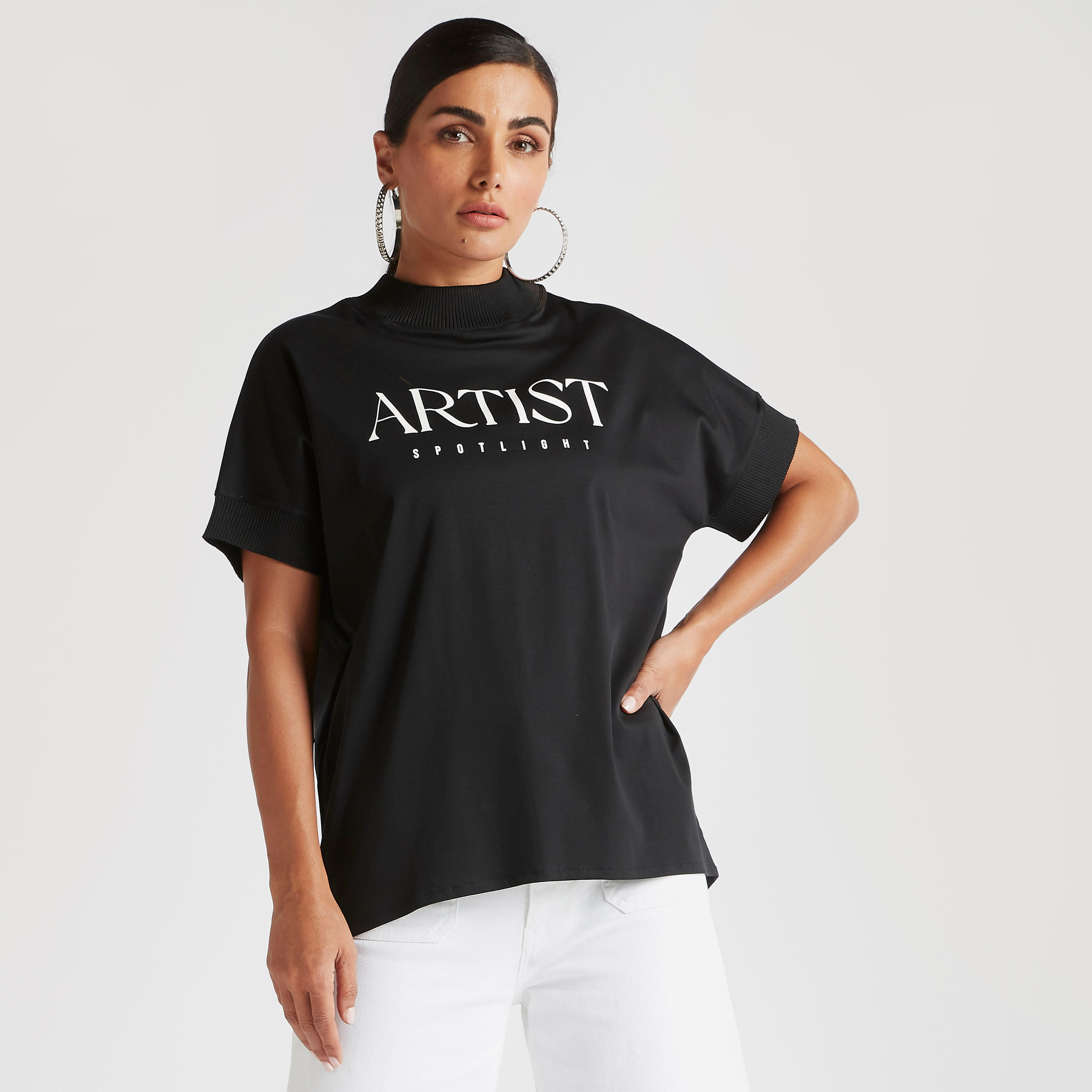 Iconic Text Print Crew Neck T-shirt with Short Sleeves-women-clothing-tshirts-image-6