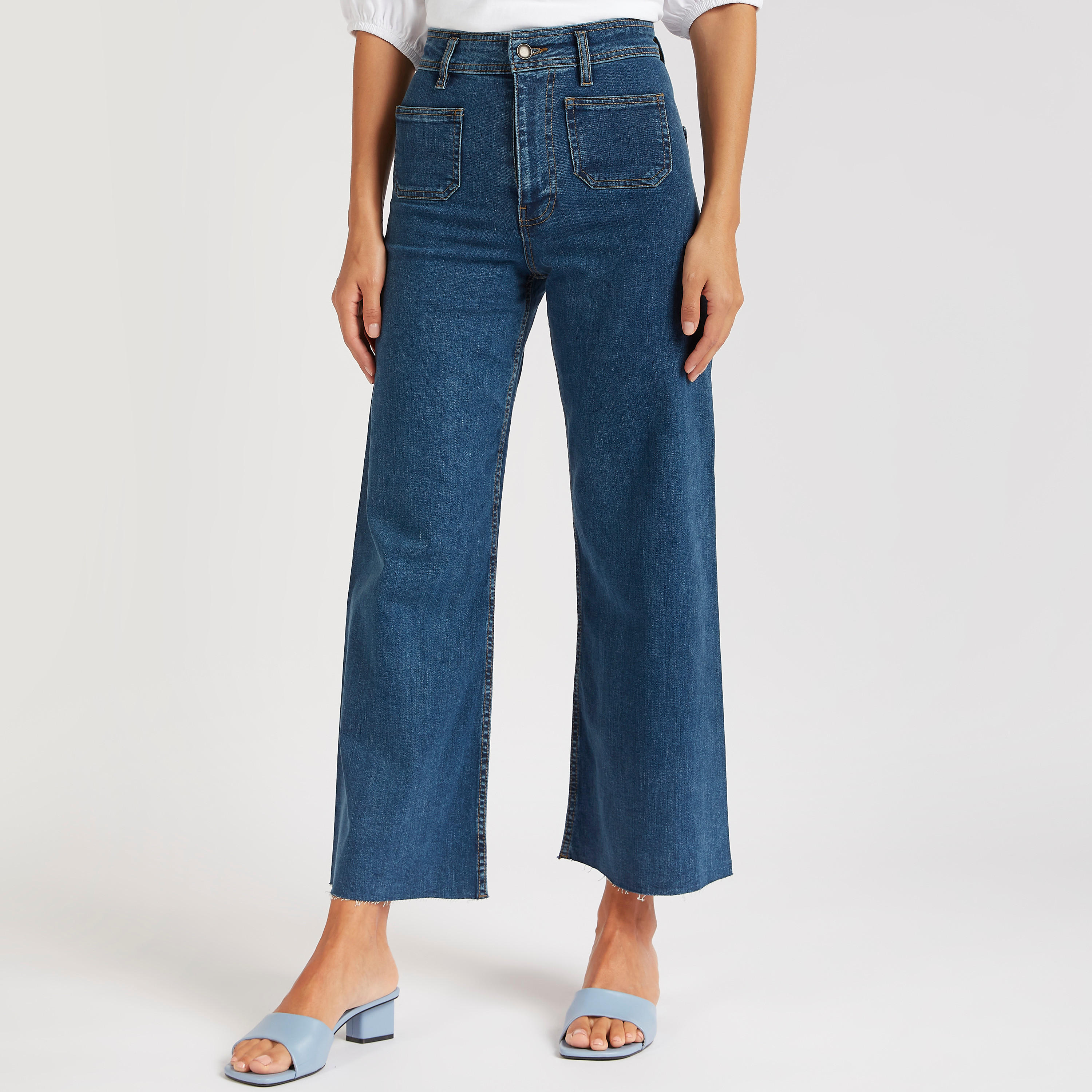 بنطلون جينز دنيم واسع الساقين بجيوب وخصر مرتفع-women-clothing-bottoms-jeans-image-4