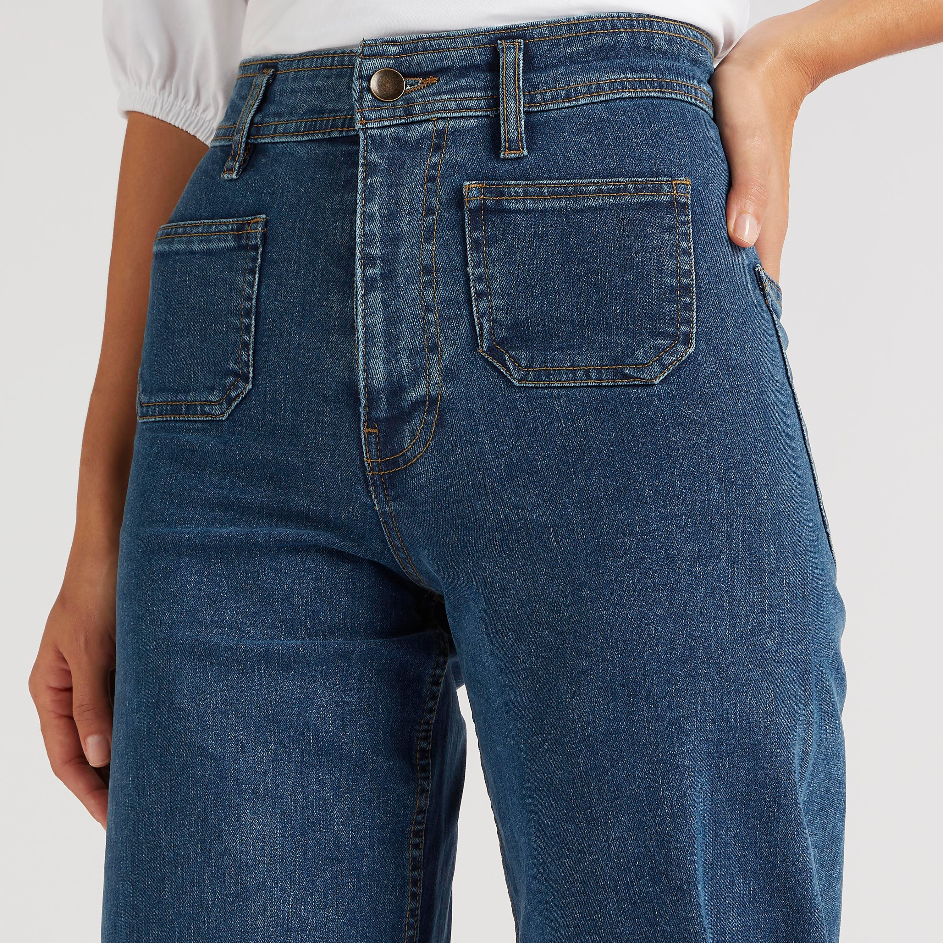 بنطلون جينز دنيم واسع الساقين بجيوب وخصر مرتفع-women-clothing-bottoms-jeans-image-2