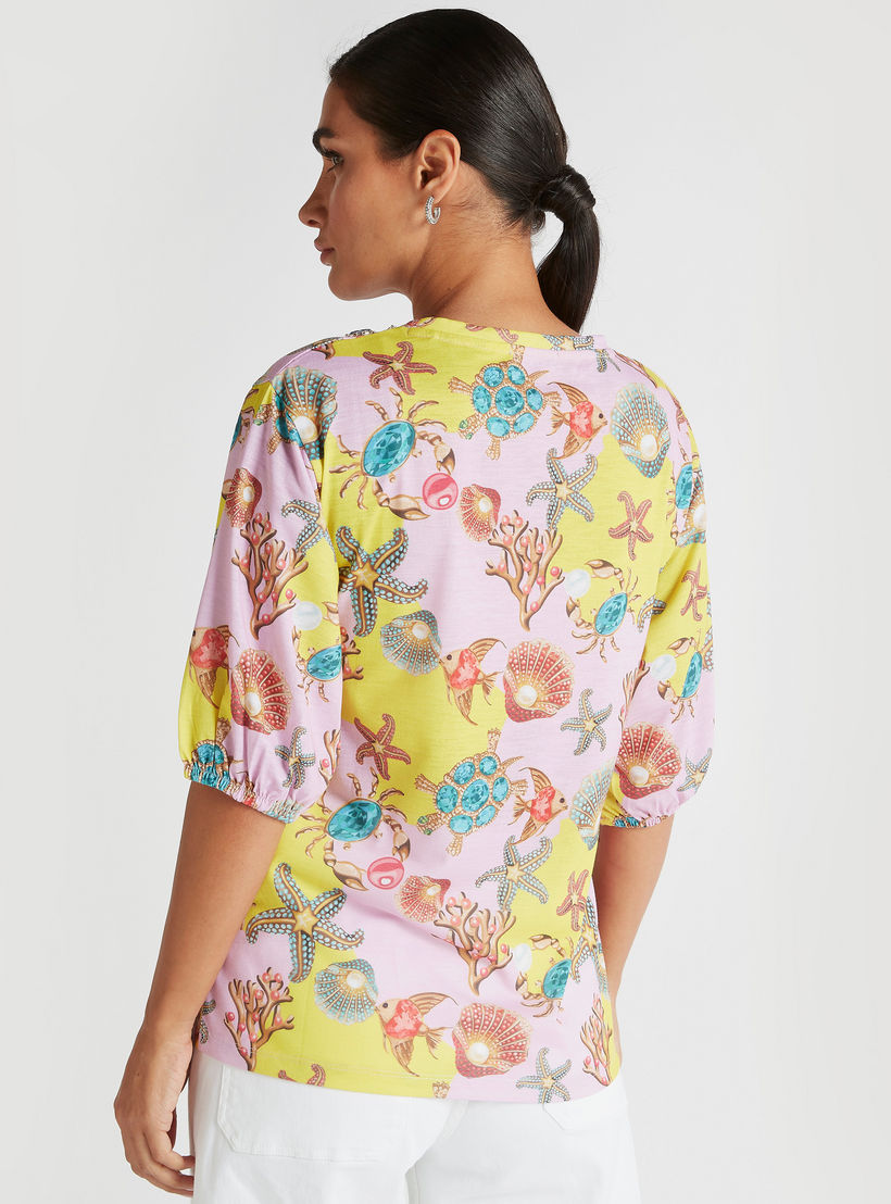 بلوزة بياقة ضيّقة وتزيينات وطبعات نجمة البحر من آيكونيك-women-clothing-shirtsandblouses-blouses-image-4
