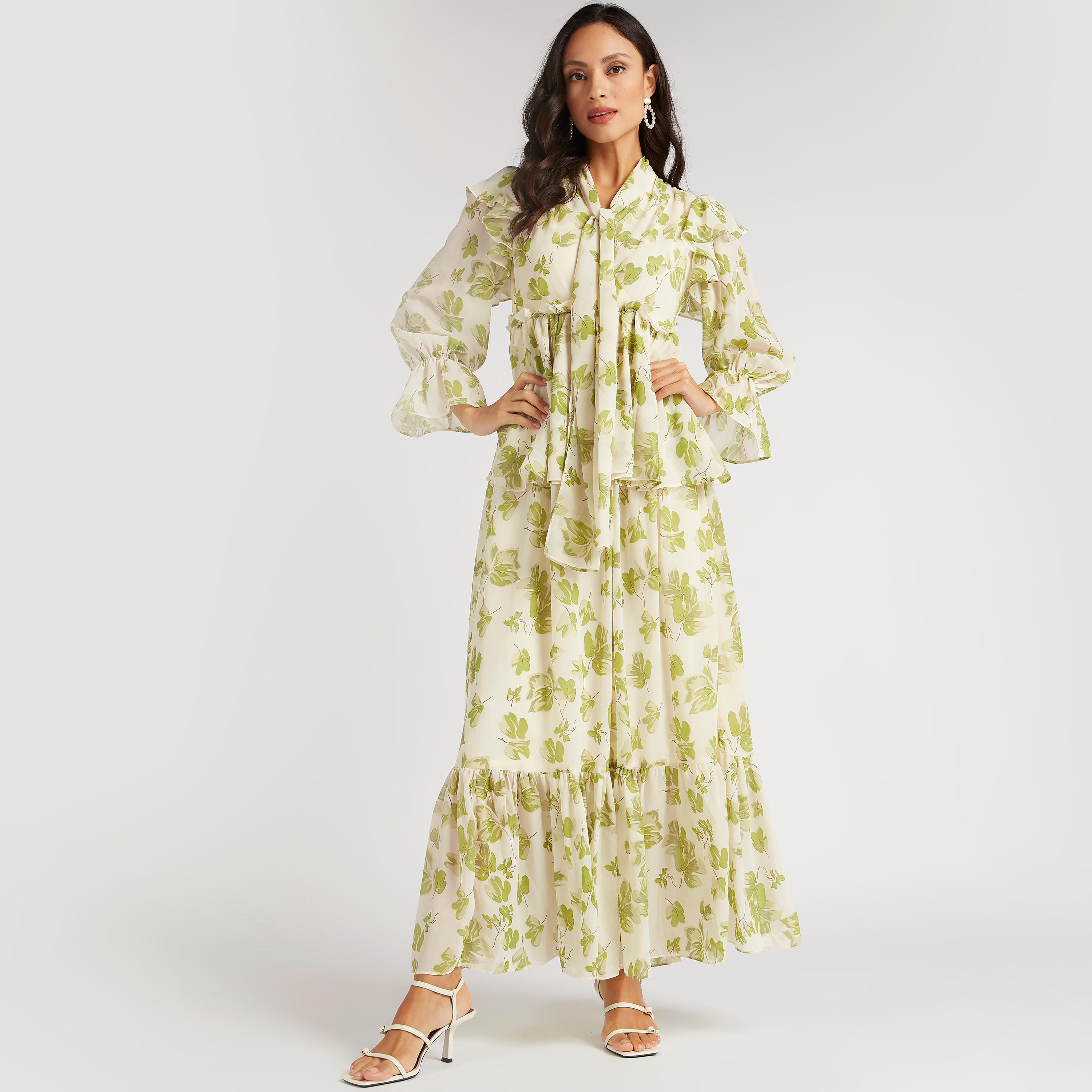 فستان طويل بطبعات ورق شجر وربطة عنق من آيكونيك-women-clothing-dresses-image-6