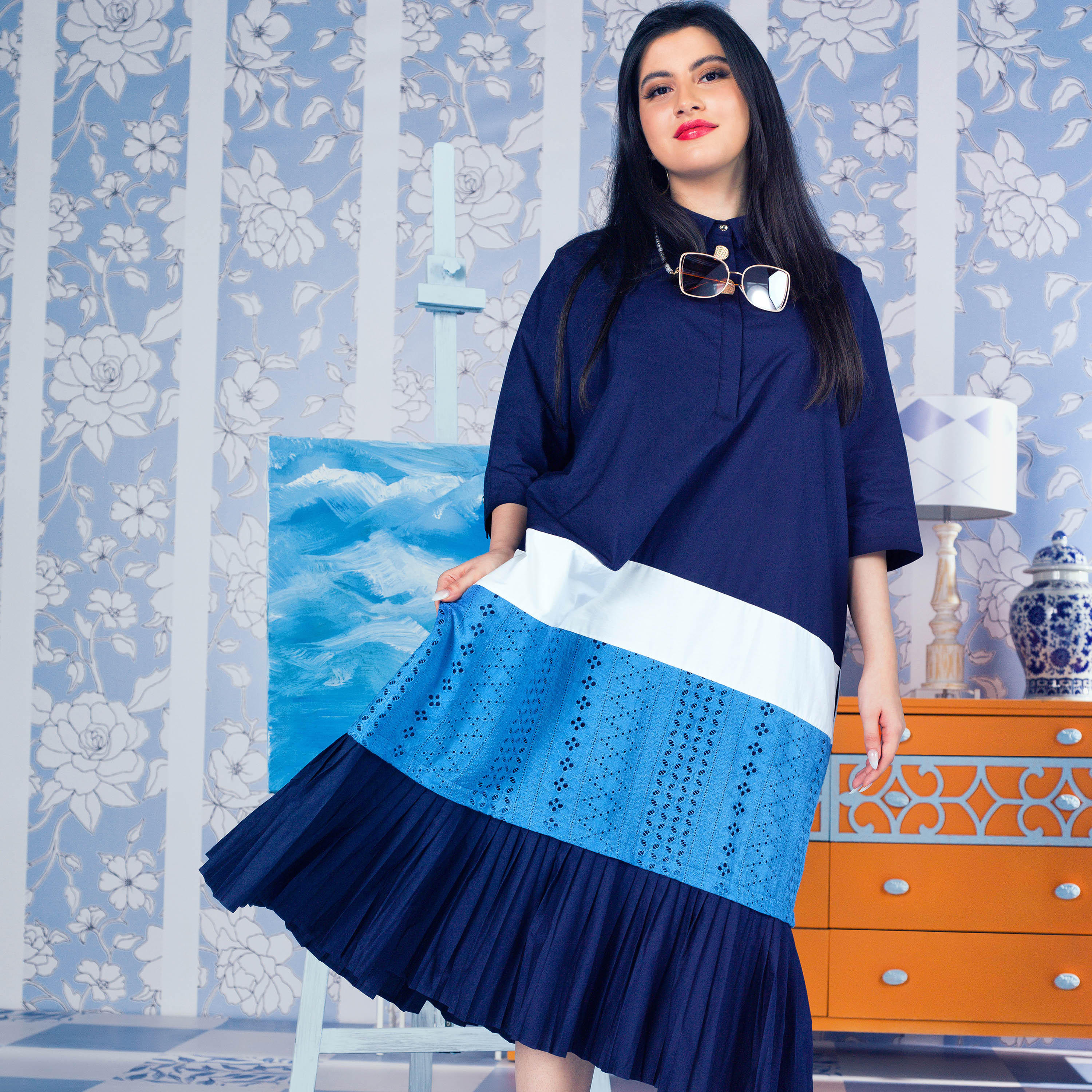 فستان كتل ألوان بياقة عادية وتطريز-women-clothing-dresses-image-1