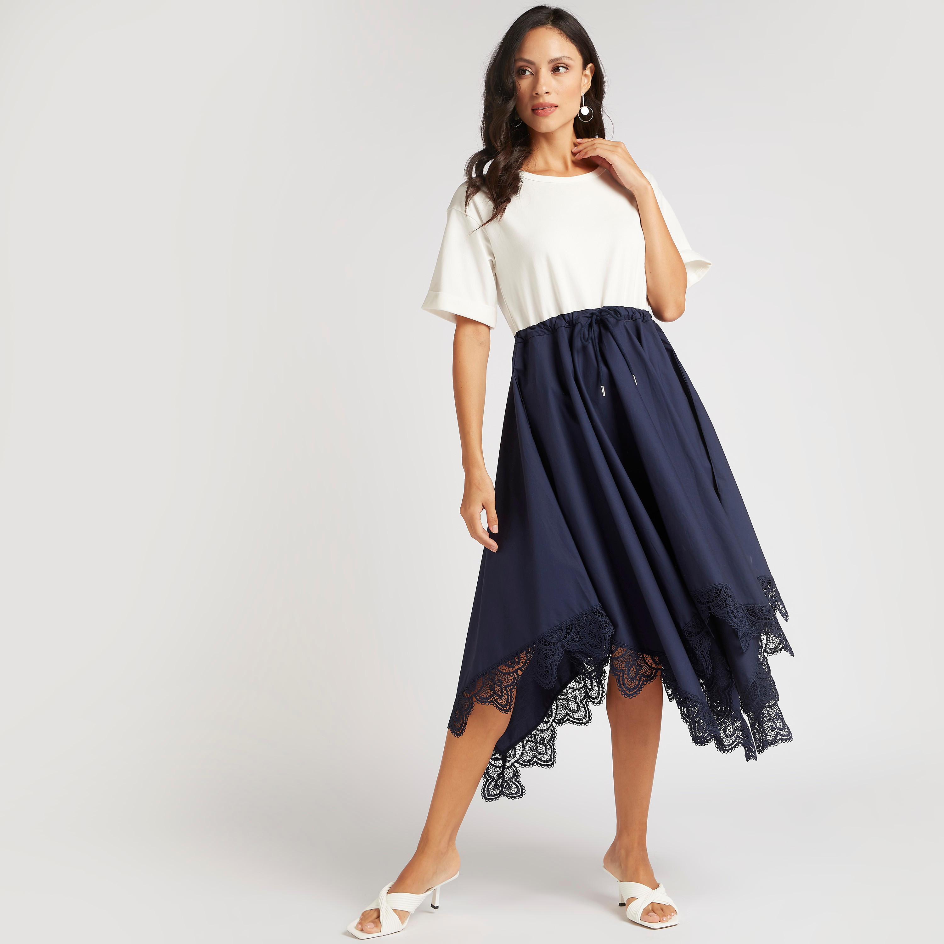 Iconic Solid Midi Asymmetric Dress with Drawstring Closure and Pockets-women-clothing-dresses-image-2
