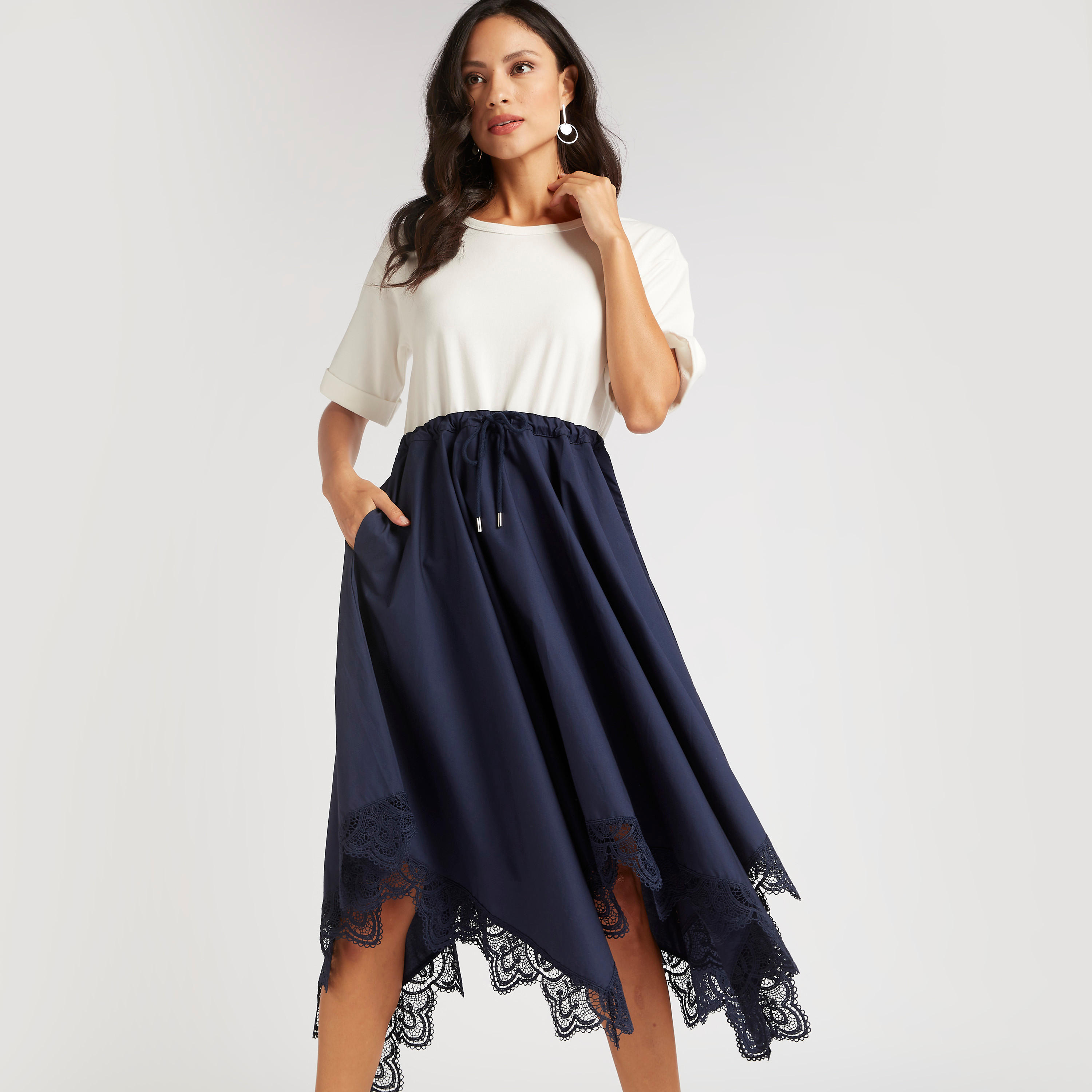 Iconic Solid Midi Asymmetric Dress with Drawstring Closure and Pockets-women-clothing-dresses-image-6