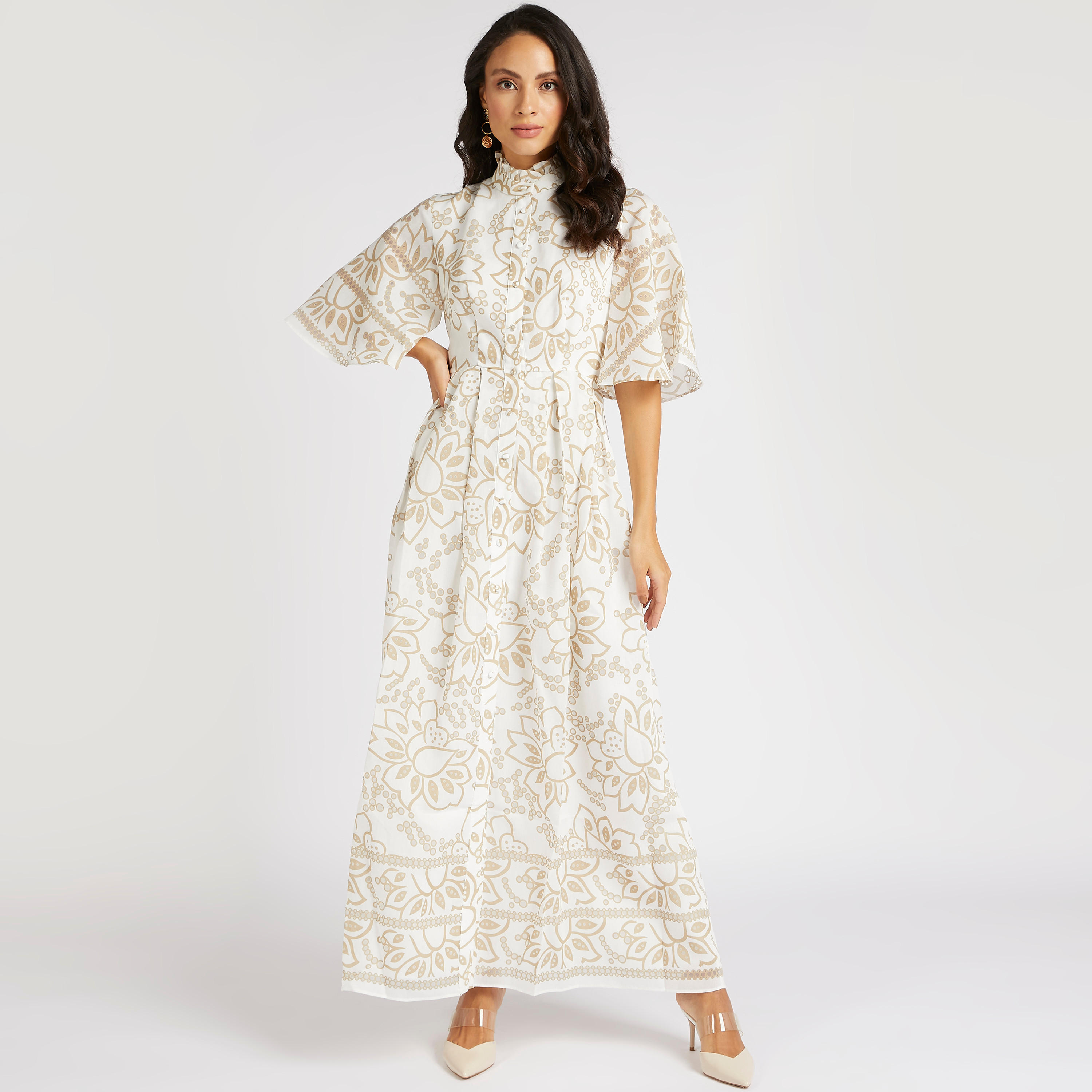فستان طويل إيه لاين بطبعات زهور مع ياقة مكشكشة من أيكونيك-women-clothing-dresses-image-2
