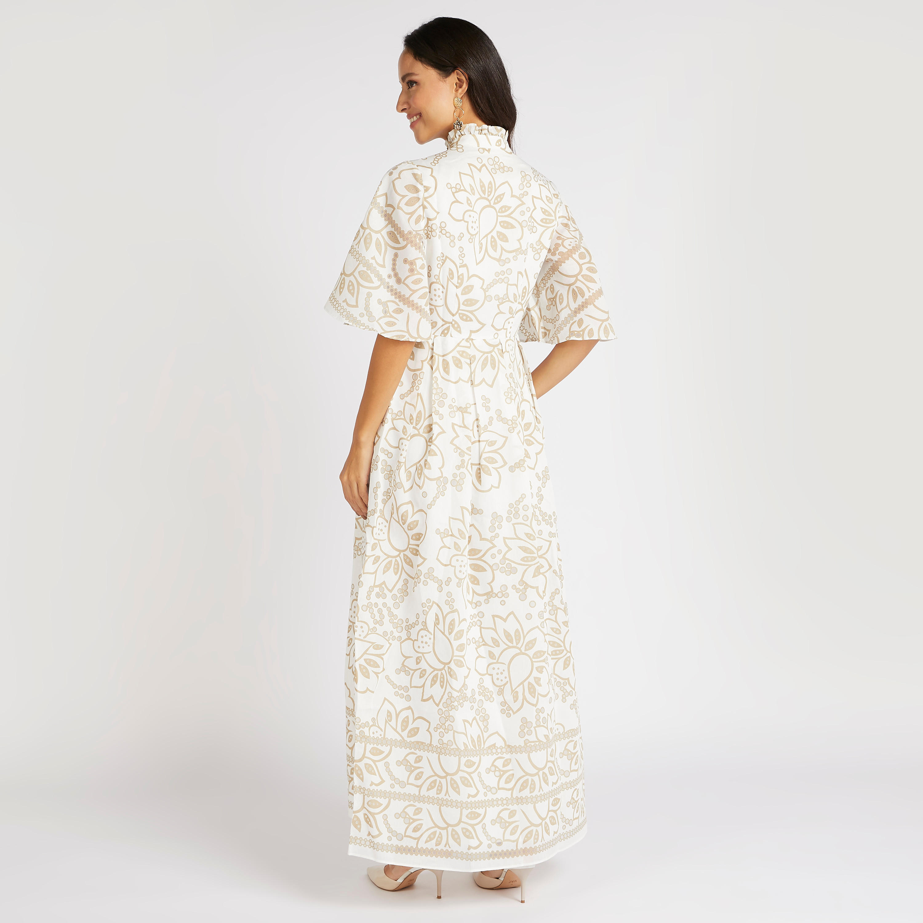 فستان طويل إيه لاين بطبعات زهور مع ياقة مكشكشة من أيكونيك-women-clothing-dresses-image-4