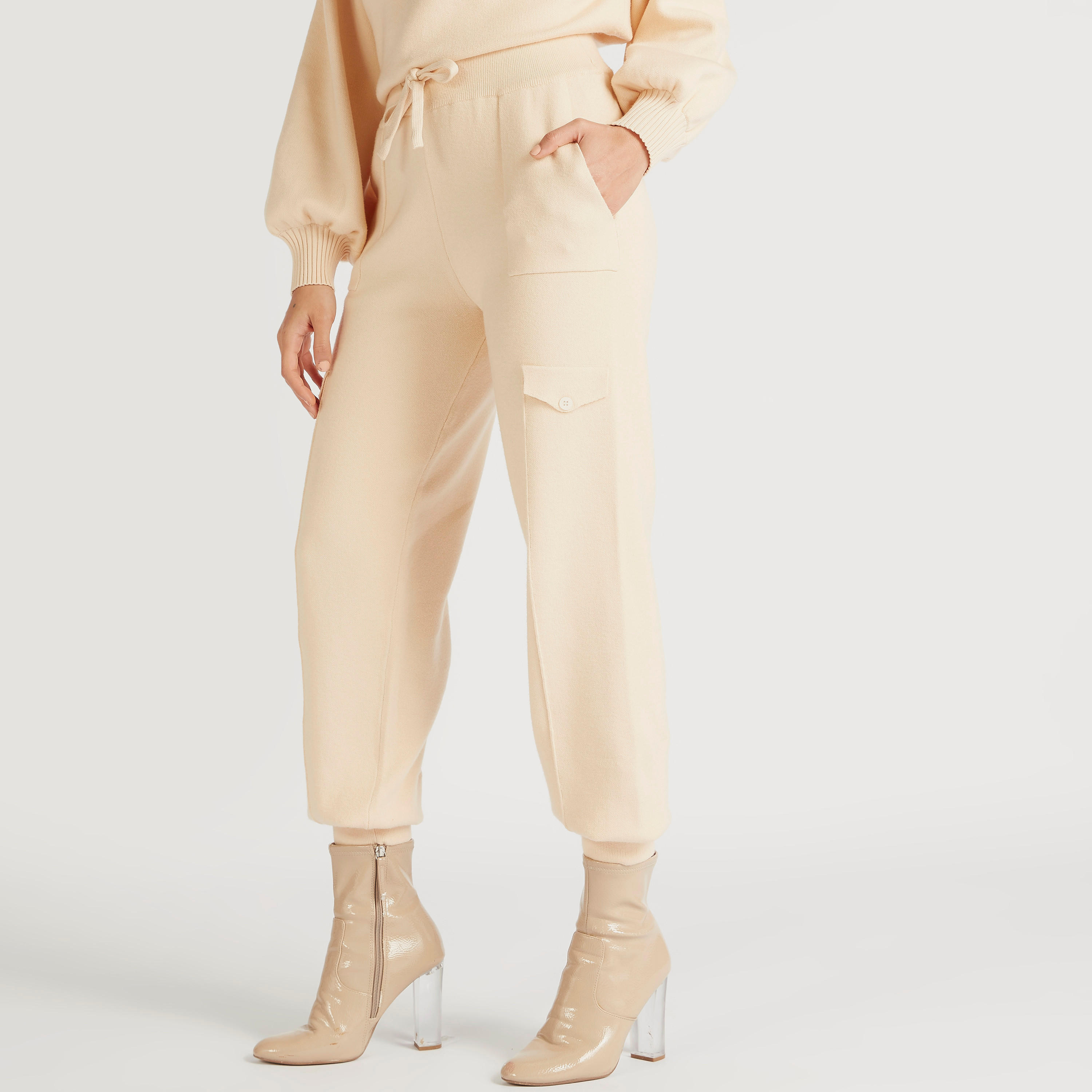 Iconic Slim Fit Solid Cargo Joggers with Drawstring Closure-women-clothing-bottoms-joggers-image-1