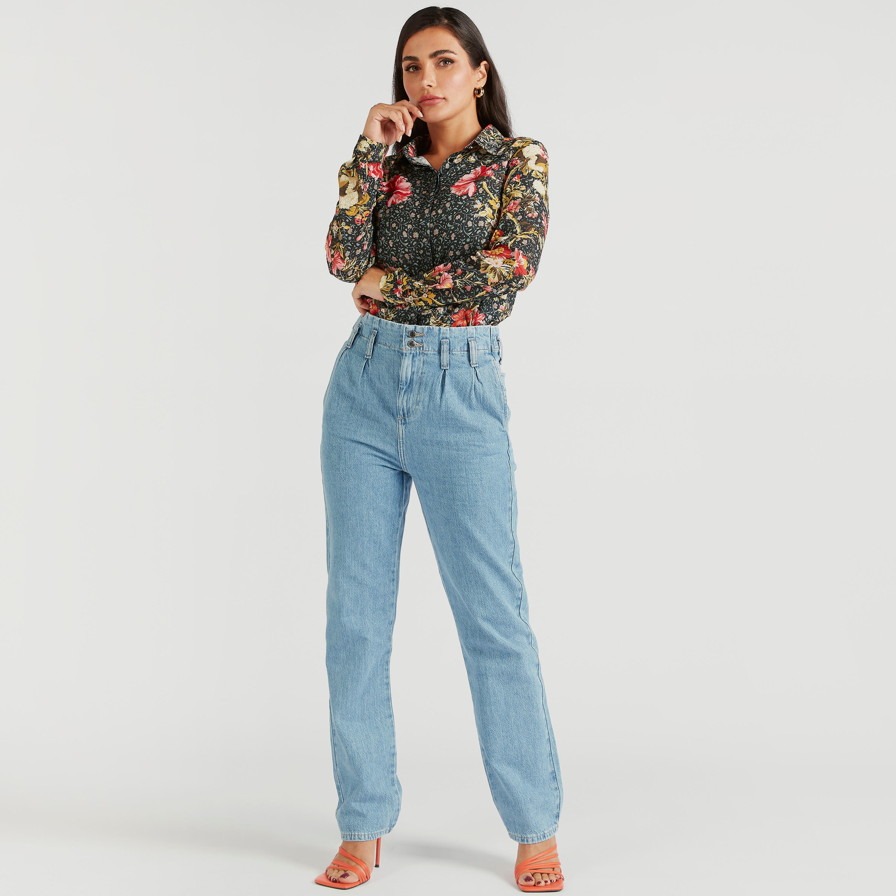 قميص بأكمام طويلة وزر إغلاق وطبعات أزهار من آيكونيك-women-clothing-shirtsandblouses-shirts-image-2