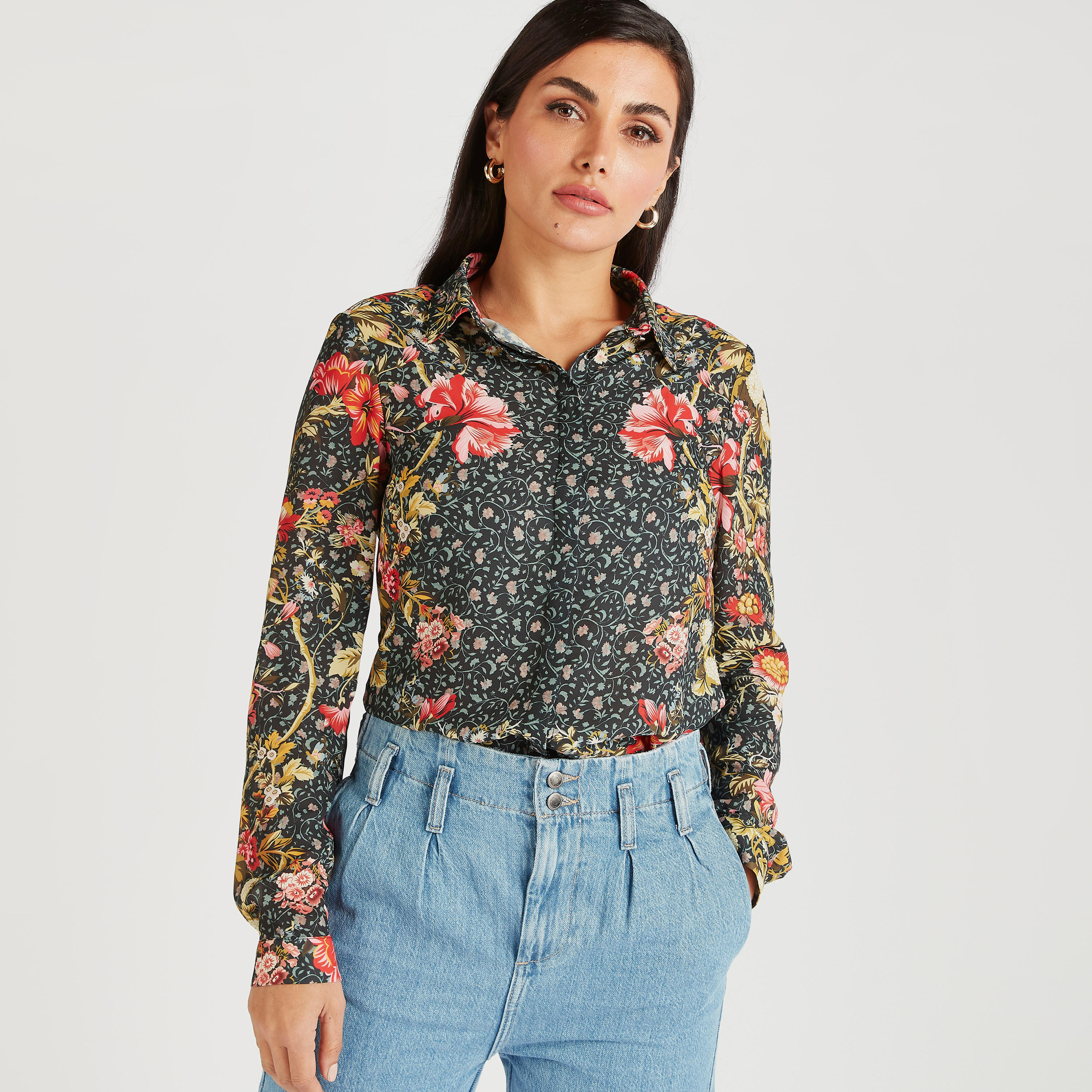 قميص بأكمام طويلة وزر إغلاق وطبعات أزهار من آيكونيك-women-clothing-shirtsandblouses-shirts-image-5