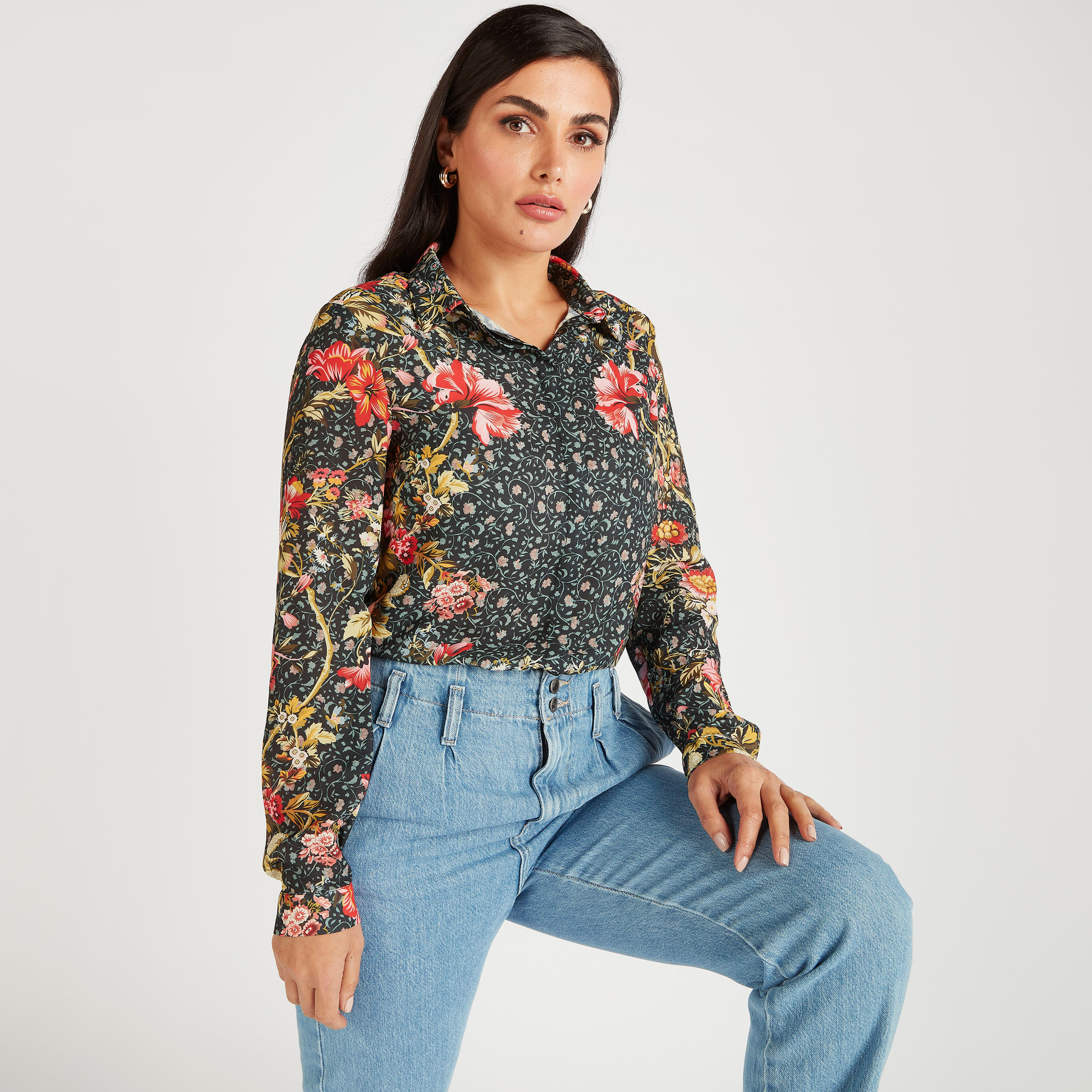 قميص بأكمام طويلة وزر إغلاق وطبعات أزهار من آيكونيك-women-clothing-shirtsandblouses-shirts-image-6