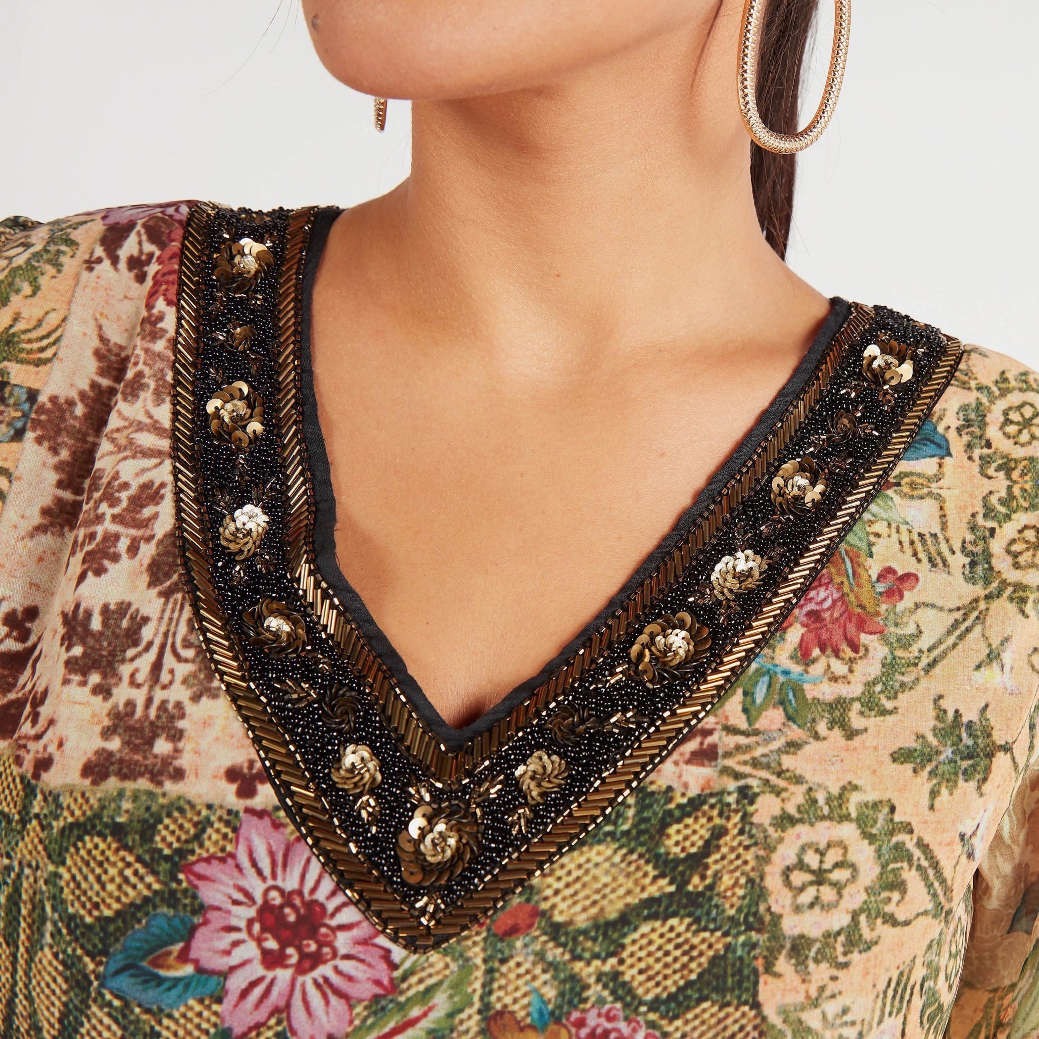 فستان إيه لاين طويل بطبعات أزهار وأربطة حزام وأكمام 3/4 من آيكونيك-women-clothing-dresses-image-7