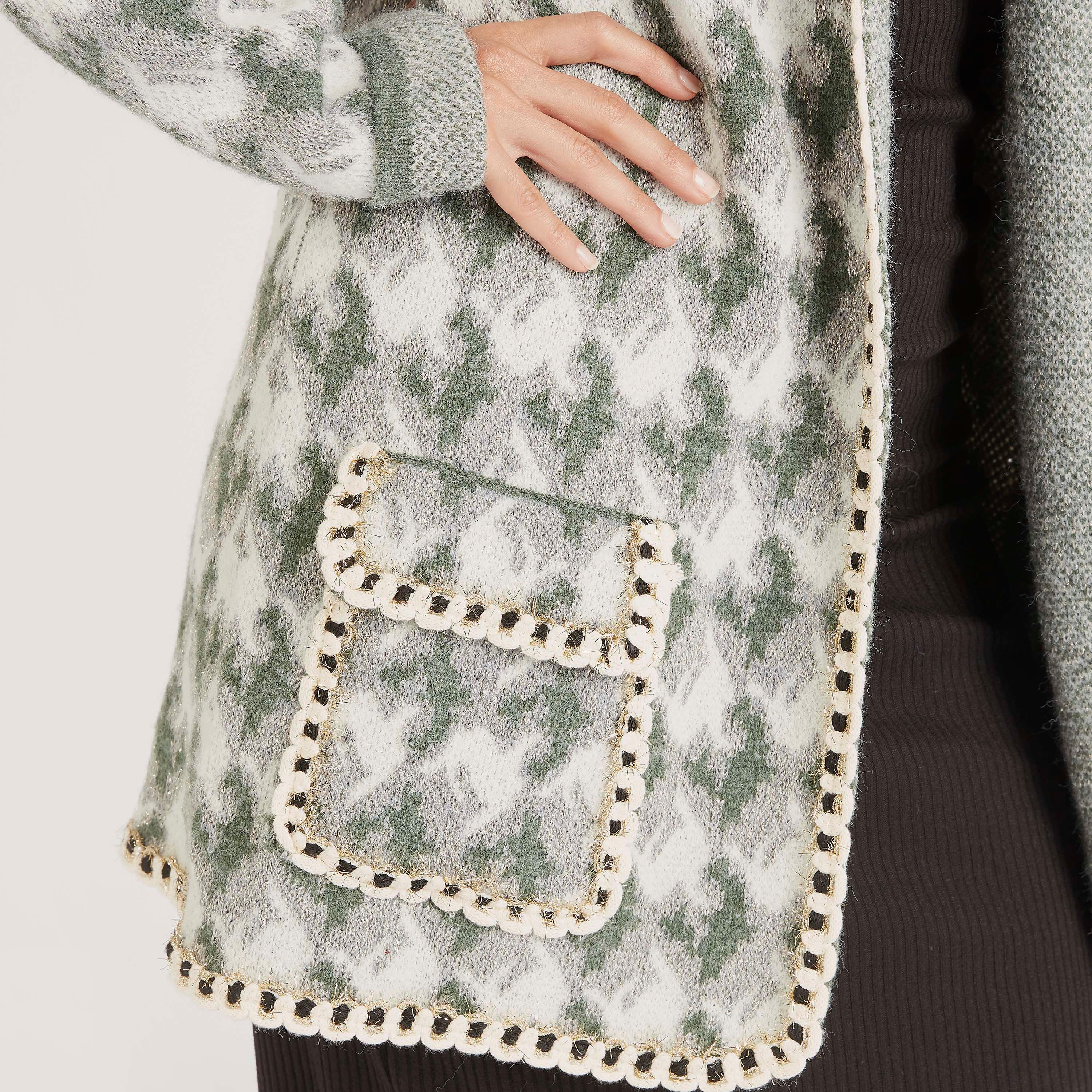 كارديجان طويل بارز الملمس بجيب وياقة عادية من آيكونيك-women-winterwear-cardigansandjumpers-cardigans-image-6