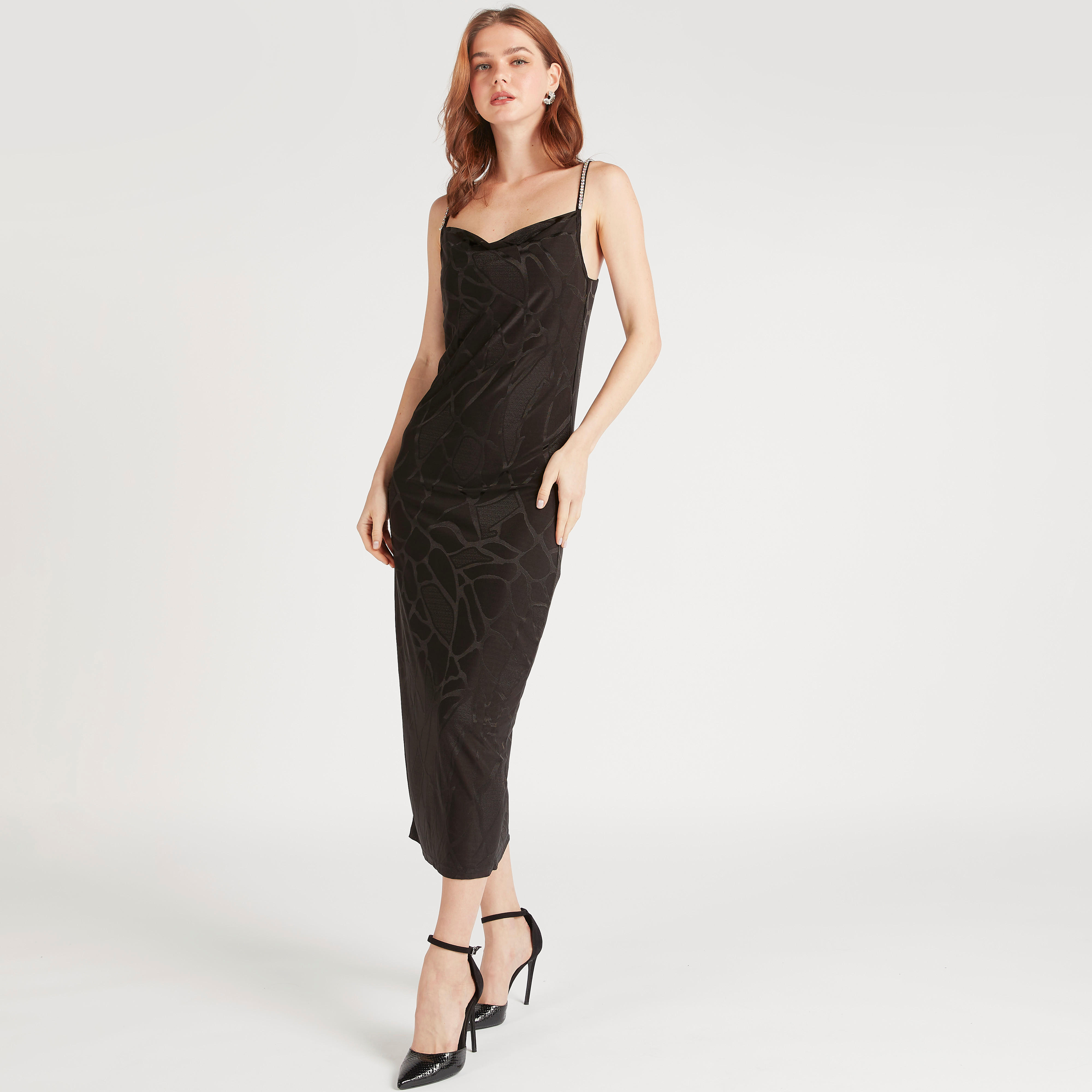 Iconic Textured Maxi Shift Dress with Spaghetti Shoulder Straps-women-clothing-dresses-image-1