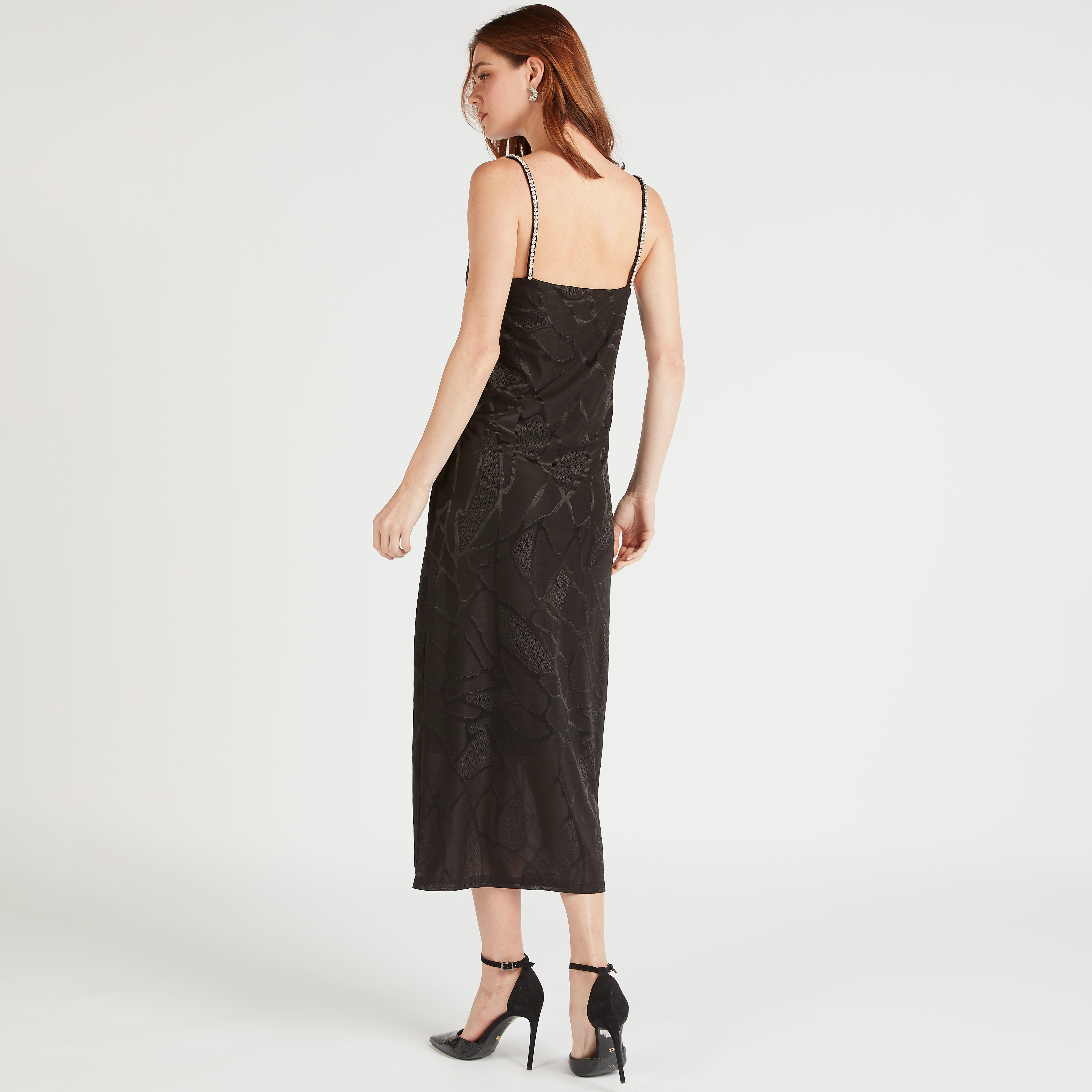 Iconic Textured Maxi Shift Dress with Spaghetti Shoulder Straps-women-clothing-dresses-image-4