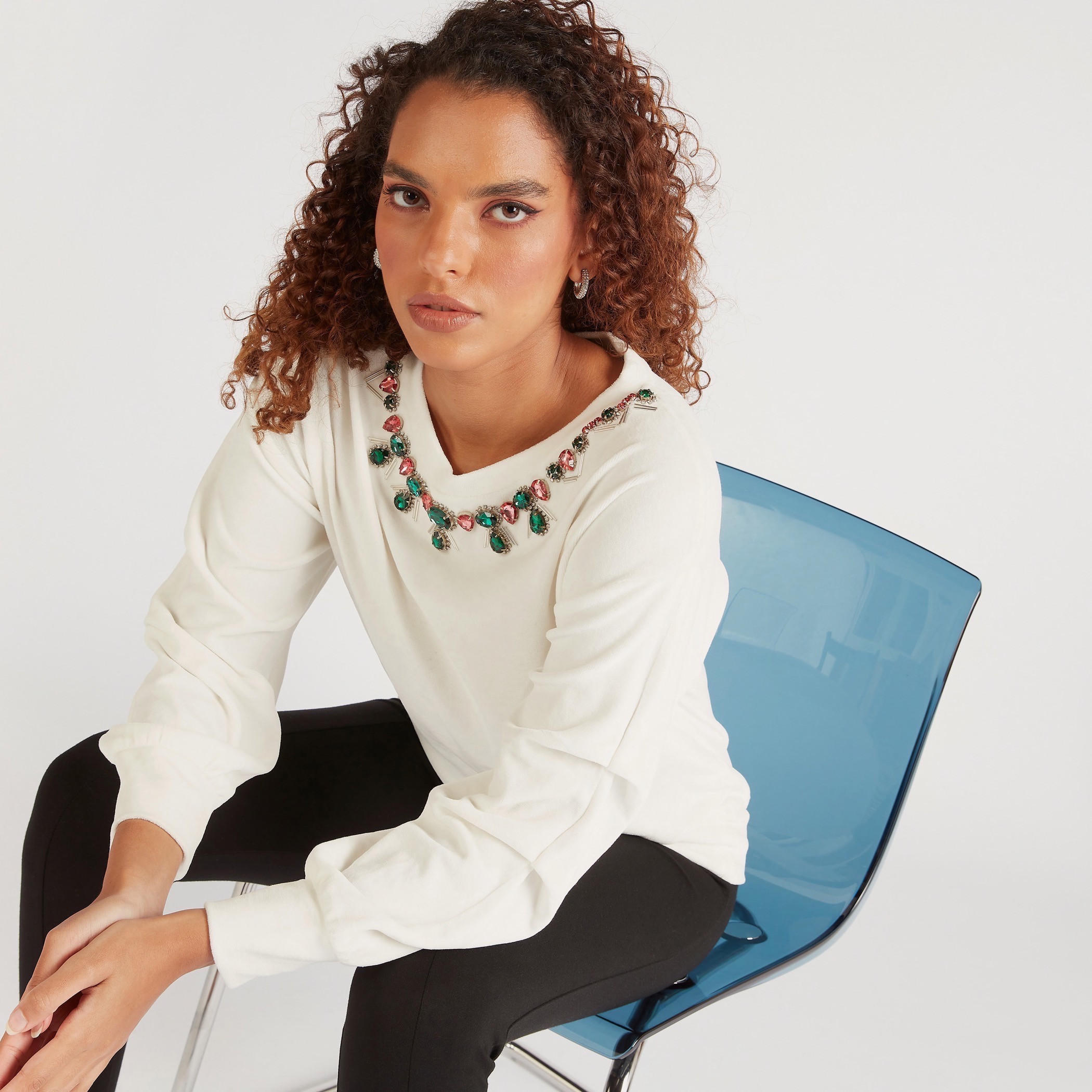 Iconic Embellished Round Neck Sweatshirt with Long Sleeves-women-winterwear-hoodiesandsweatshirts-sweatshirts-image-1