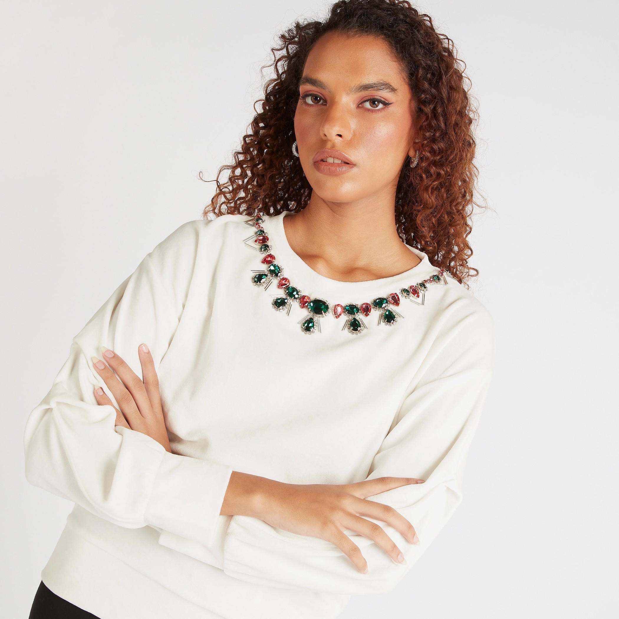 Iconic Embellished Round Neck Sweatshirt with Long Sleeves-women-winterwear-hoodiesandsweatshirts-sweatshirts-image-5