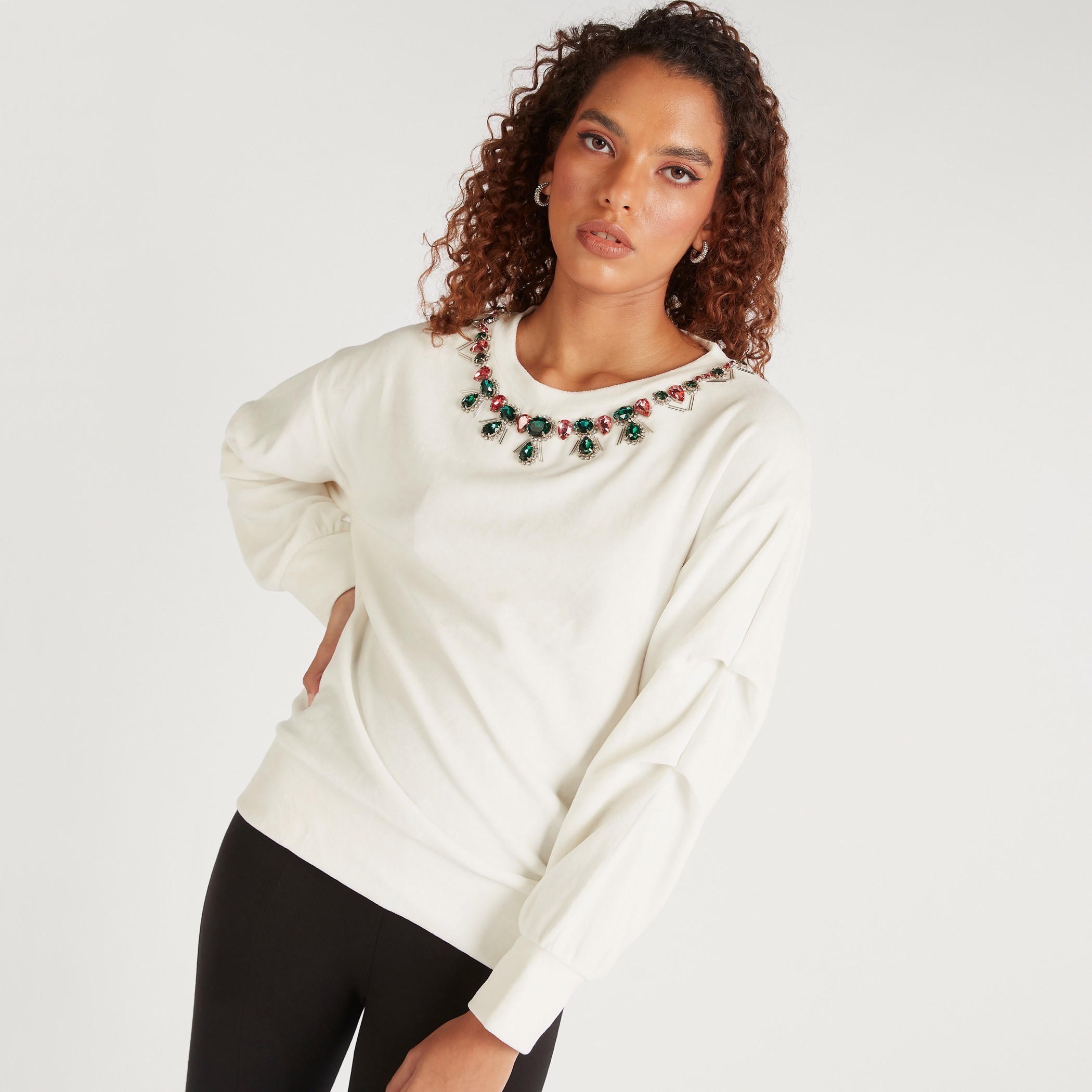 Iconic Embellished Round Neck Sweatshirt with Long Sleeves-women-winterwear-hoodiesandsweatshirts-sweatshirts-image-6