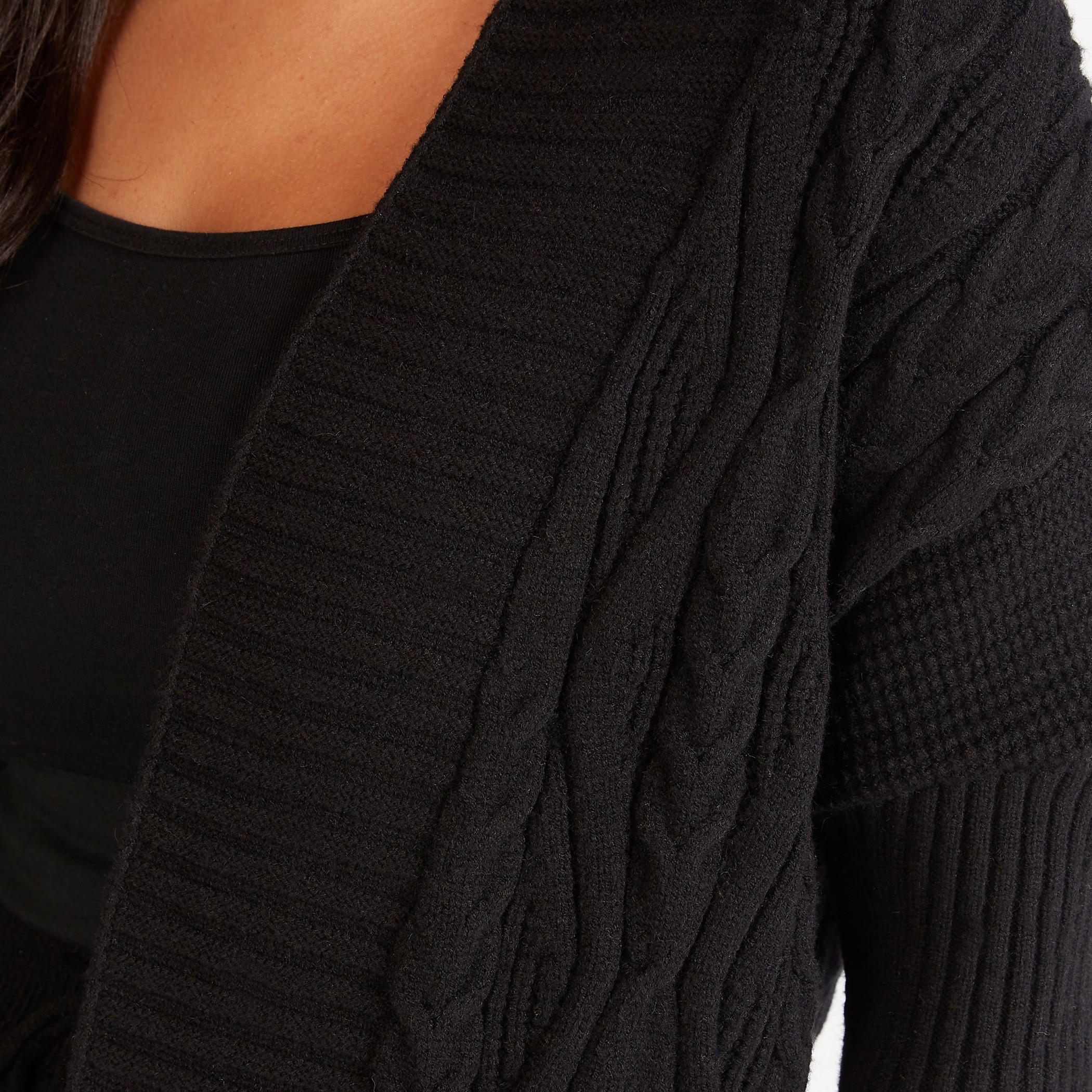 Iconic Textured Open Front Cardigan with Long Sleeves-women-winterwear-cardigansandjumpers-cardigans-image-3