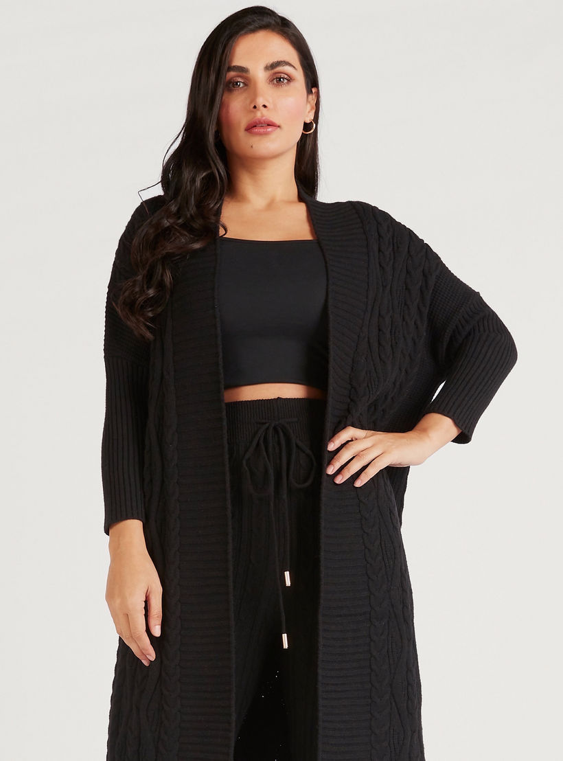 Iconic Textured Open Front Cardigan with Long Sleeves-women-winterwear-cardigansandjumpers-cardigans-image-5
