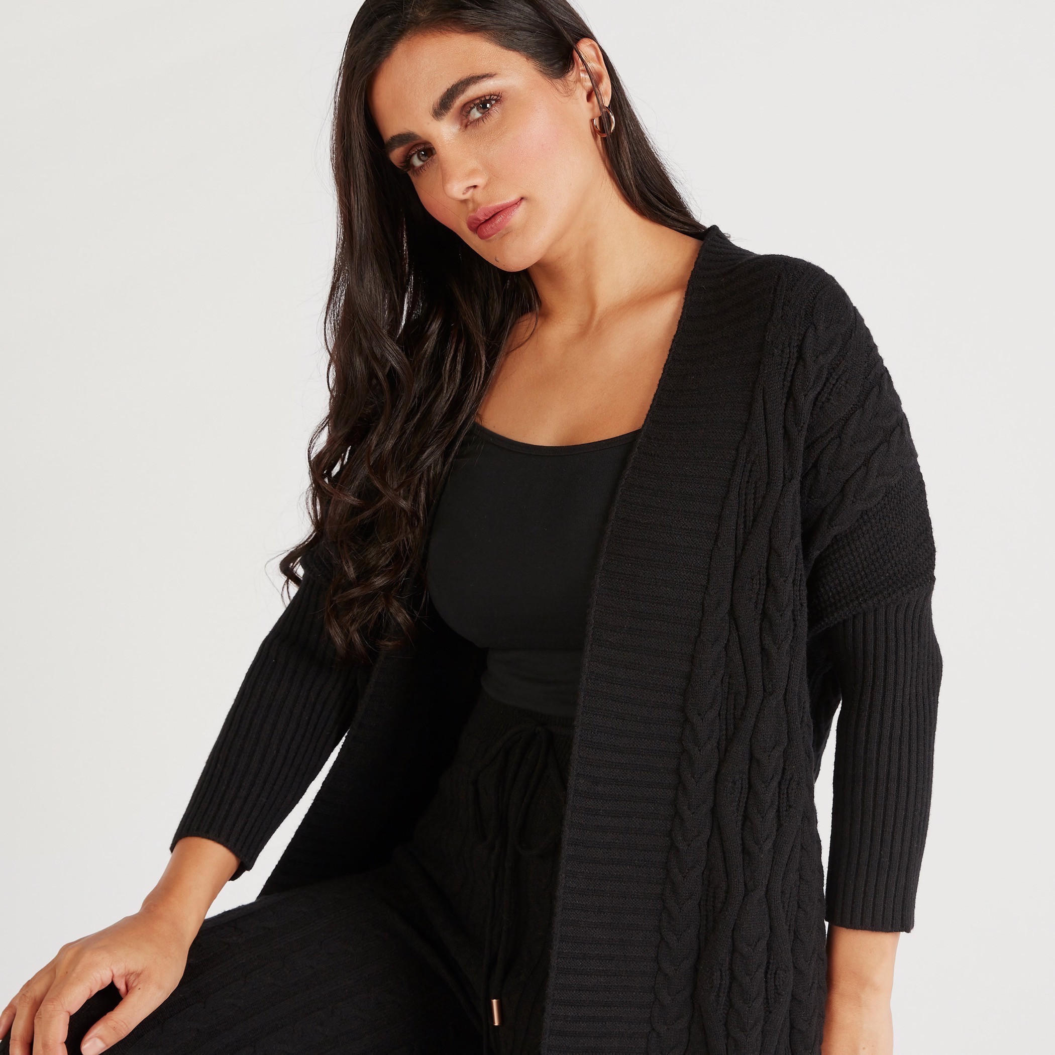 Iconic Textured Open Front Cardigan with Long Sleeves-women-winterwear-cardigansandjumpers-cardigans-image-7