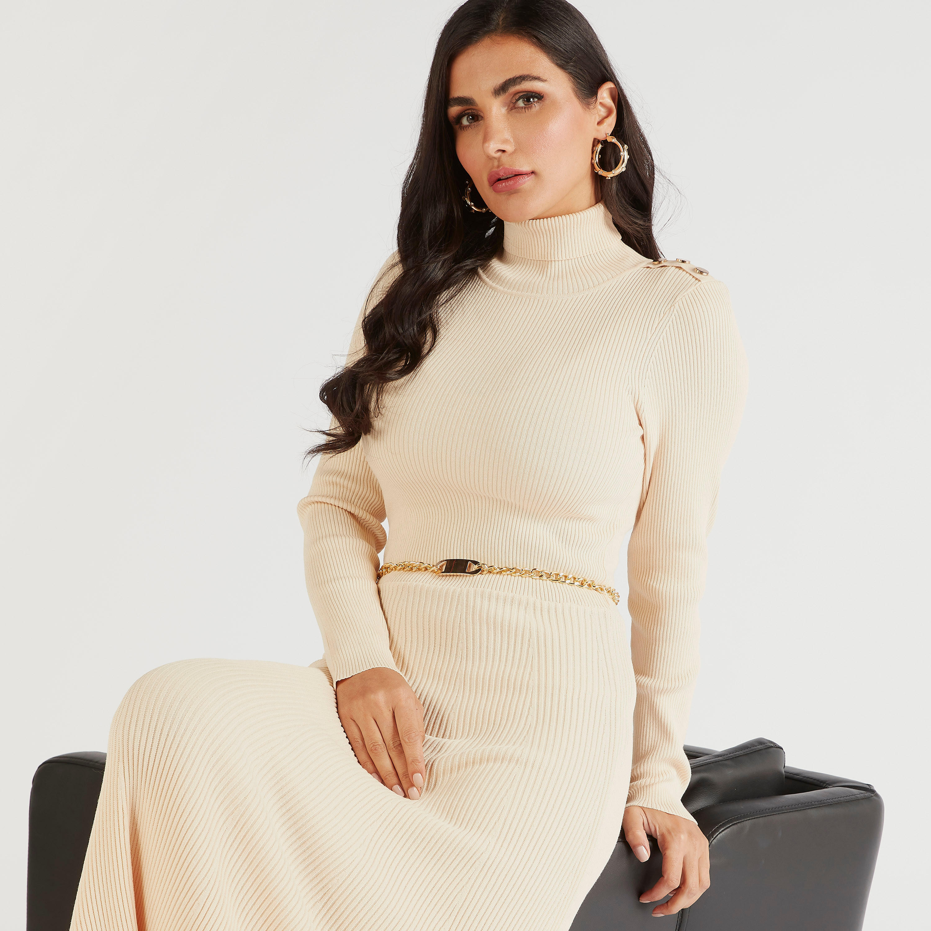 فستان طويل مضلّع بياقة عالية وأكمام طويلة من آيكونيك-women-clothing-dresses-image-5