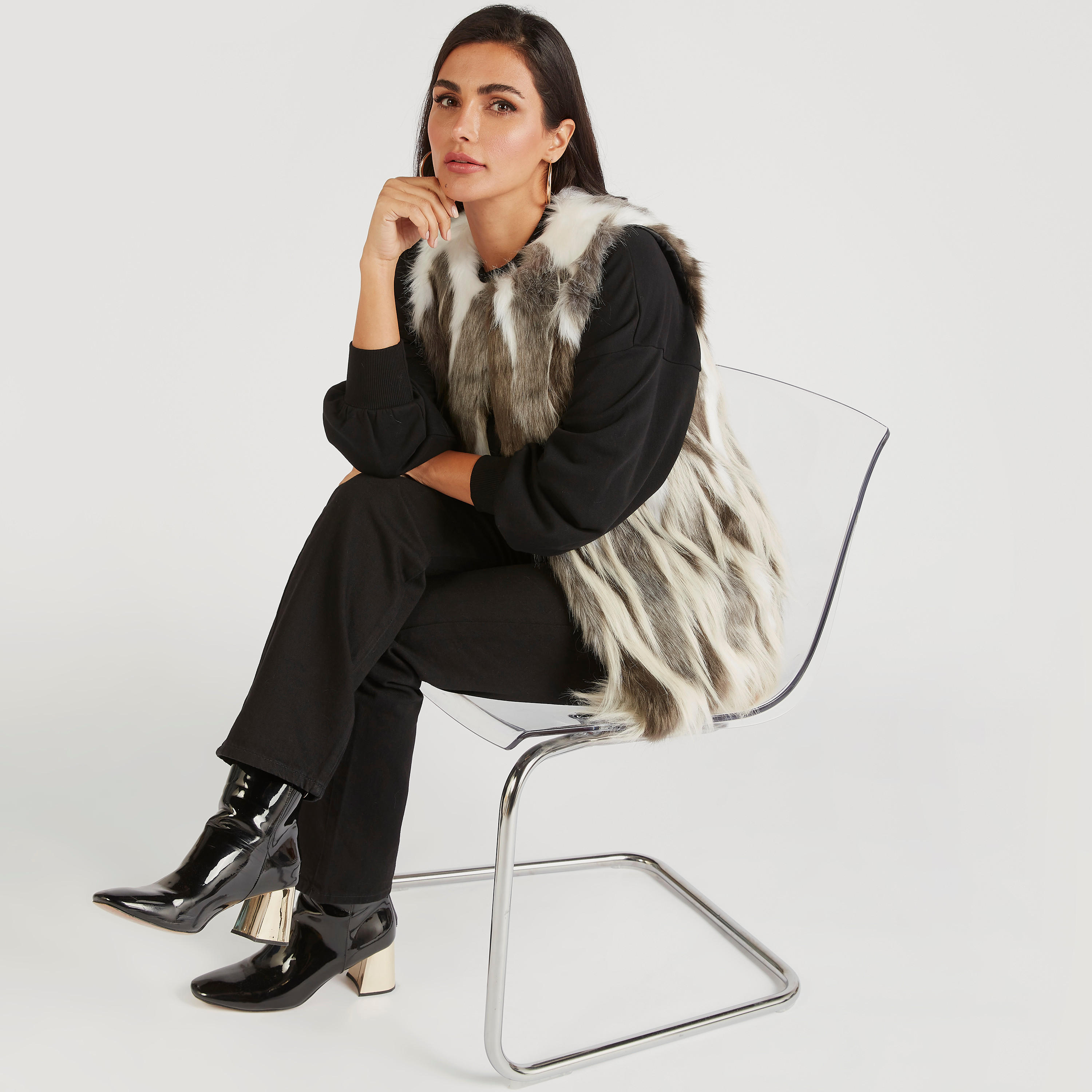 جاكيت طويل بارز الملمس دون أكمام من آيكونيك-women-winterwear-coatsandjackets-jackets-image-2