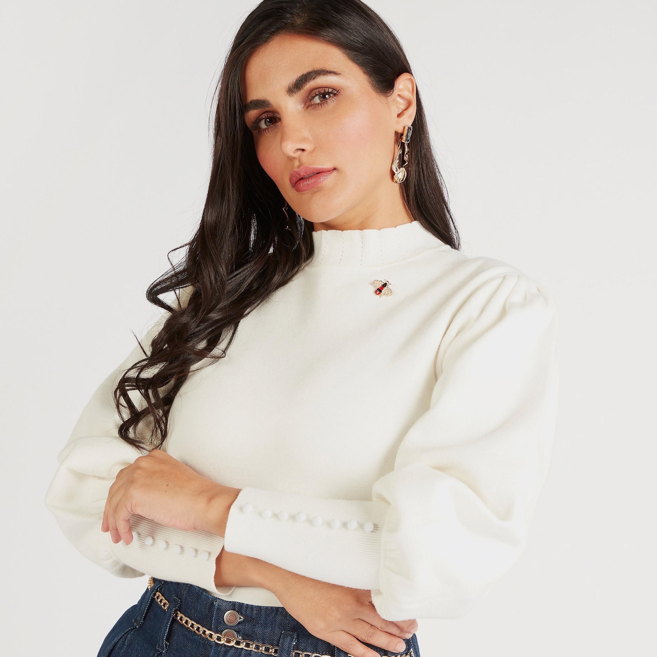 كنزة بارزة الملمس بياقة عالية وأكمام متوسطة الطول من آيكونك-women-clothing-cardigansandjumpers-jumpers-image-1