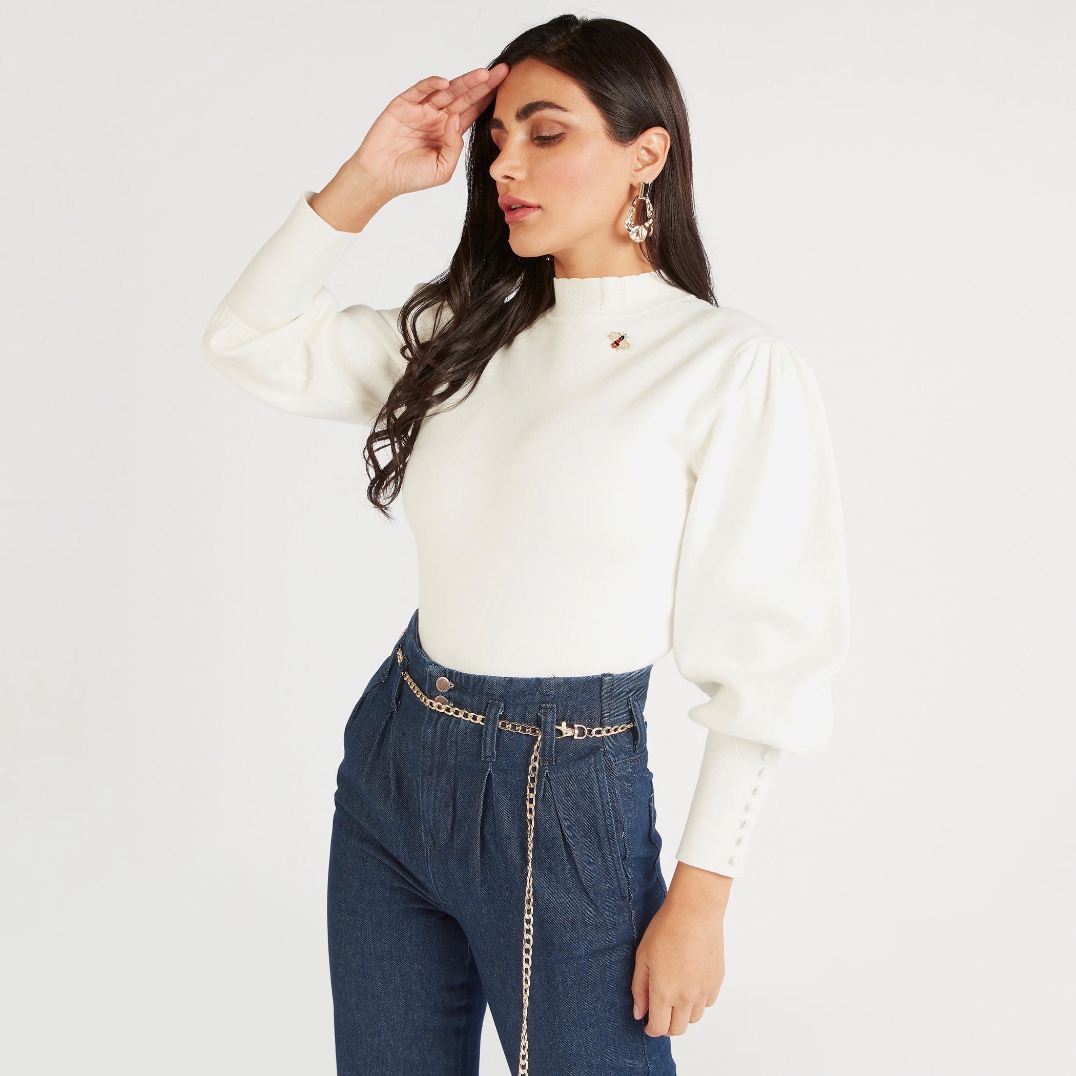 كنزة بارزة الملمس بياقة عالية وأكمام متوسطة الطول من آيكونك-women-clothing-cardigansandjumpers-jumpers-image-5